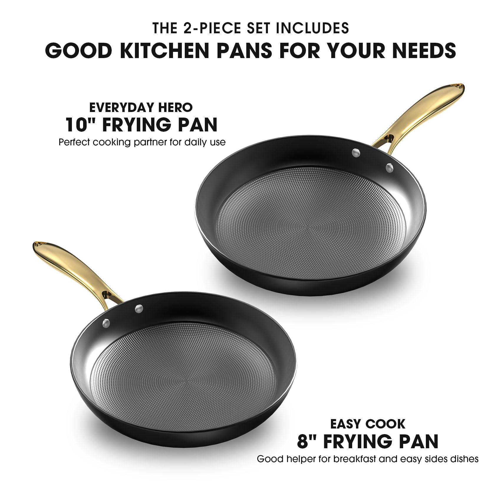 Imarku Non Stick Frying Pans, Professional Cast Iron Skillets 2 Pcs - 8 Inch & 10 Inch Frying Pans Nonstick, Honeycomb Long Last
