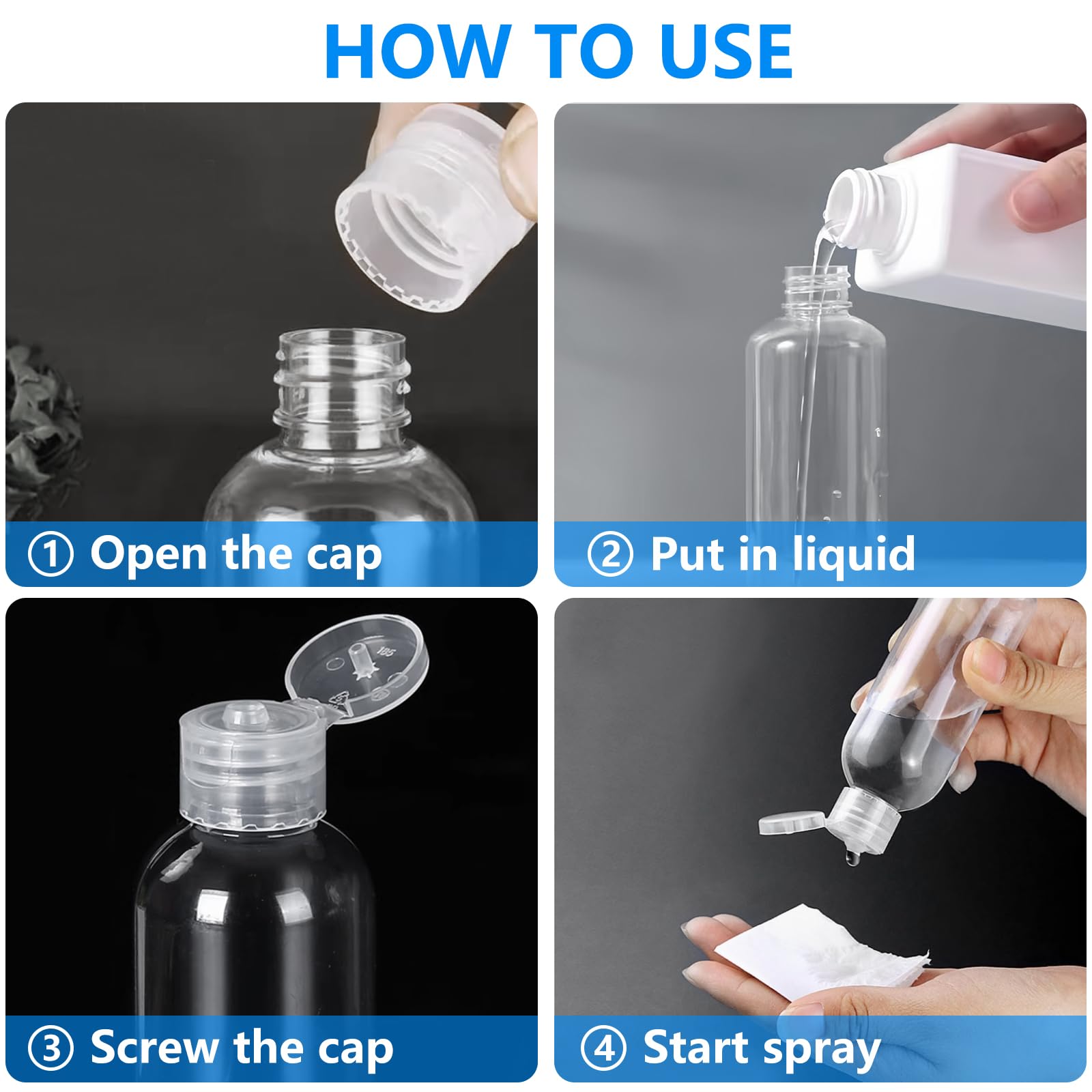 Dtdnzkn 4 Pack 3.4 Oz (100Ml) Tsa Approved Travel Bottles For Toiletries, Leak Proof Plastic Travel Essentials Accessories With