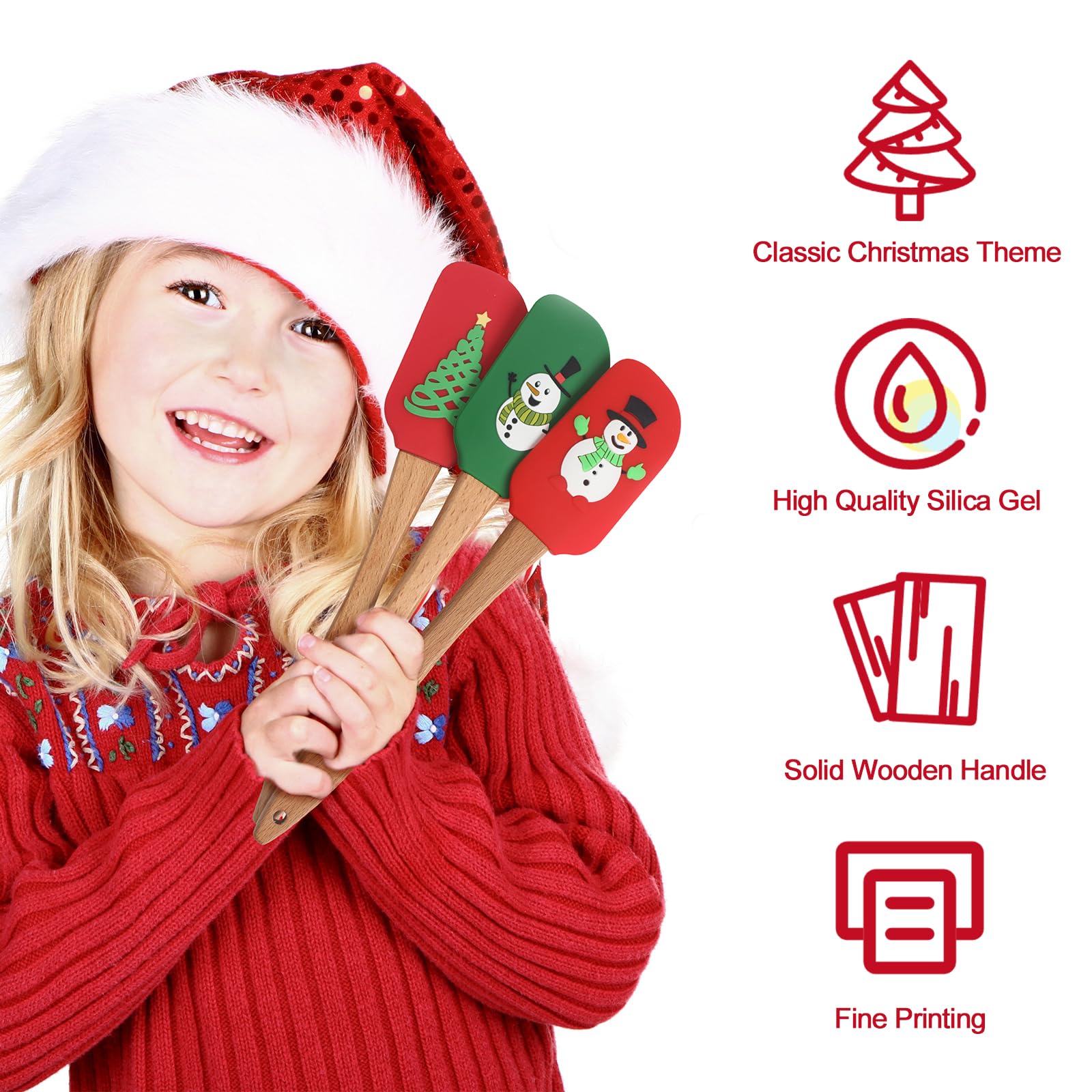 Patelai 10 Pcs Christmas Silicone Spatula Xmas Cake Spatula With Wooden Handle Snowmen Pancake Spatula Cute Pan Scraper Xmas Dis