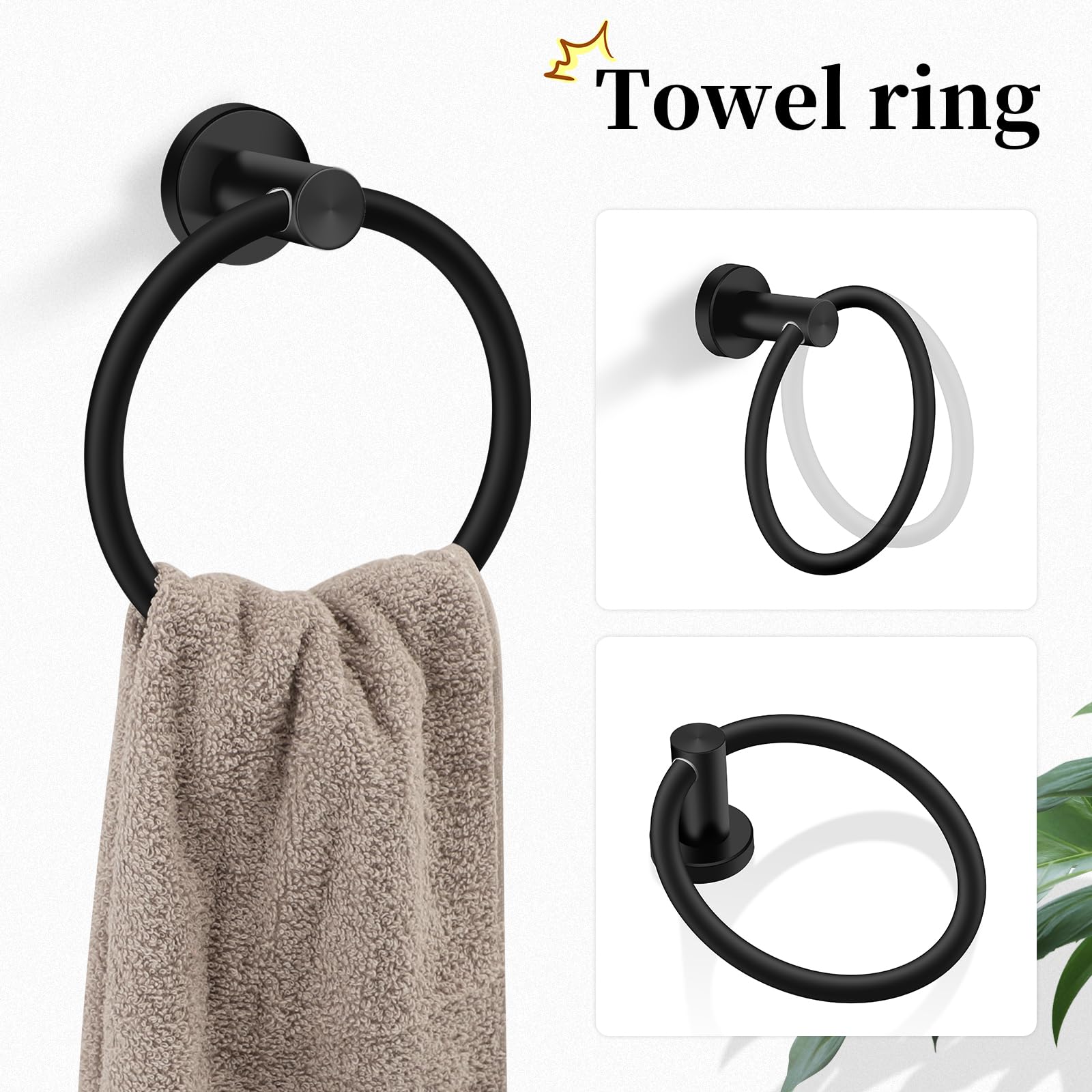 Ntipox 4 Piece Matte Black Stainless Steel Bathroom Hardware Set Include Hand Towel Ring  Toilet Paper Holder and 2 Robe Towel Hooks Bathroom Accessories Kit