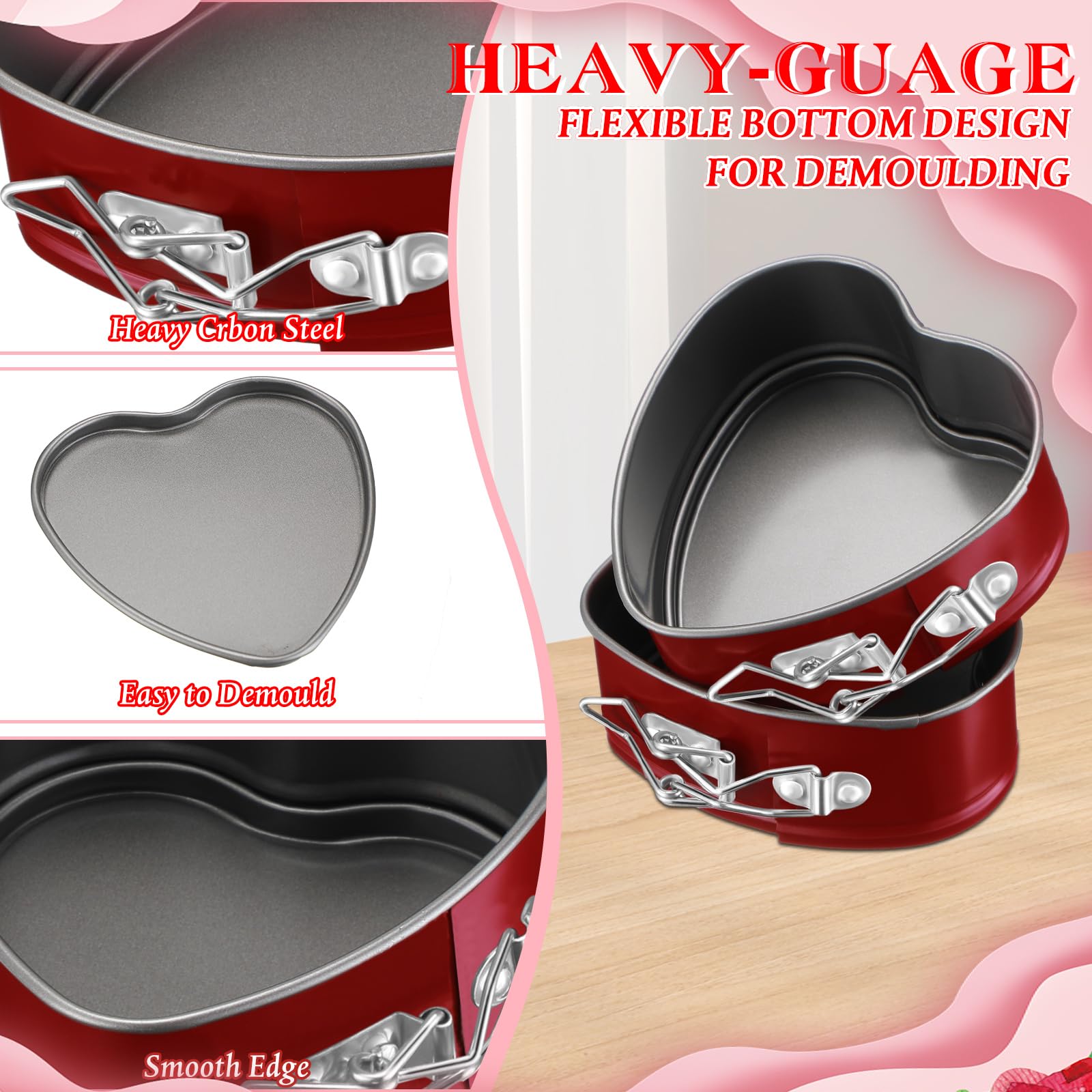 Beeveer 8 Pcs Heart Shaped Springform Pan 4 Inch Heart Shape Pan Non Stick Heart Springform Pan Molds Accessories Of Mini Cheese