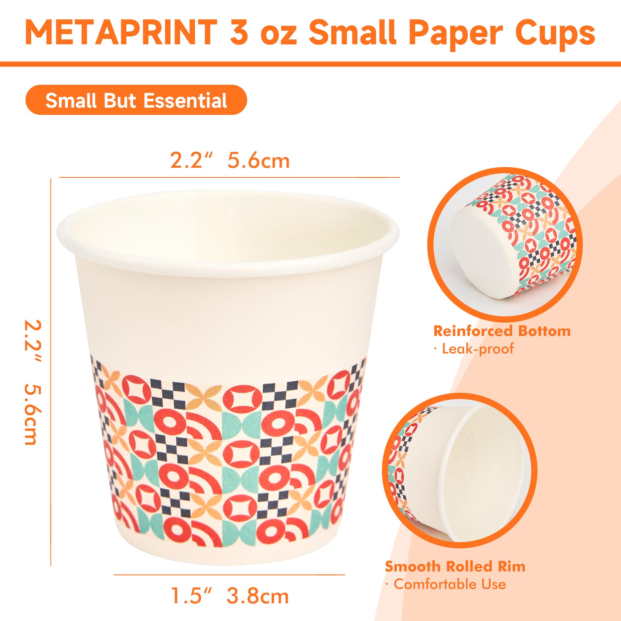 METAPRINT 600 Pack 3 oz Bathroom Cups, Disposable Paper Cups with Rolled Rim, Small Paper Mouthwash Cup for Guest Bathrooms, Van