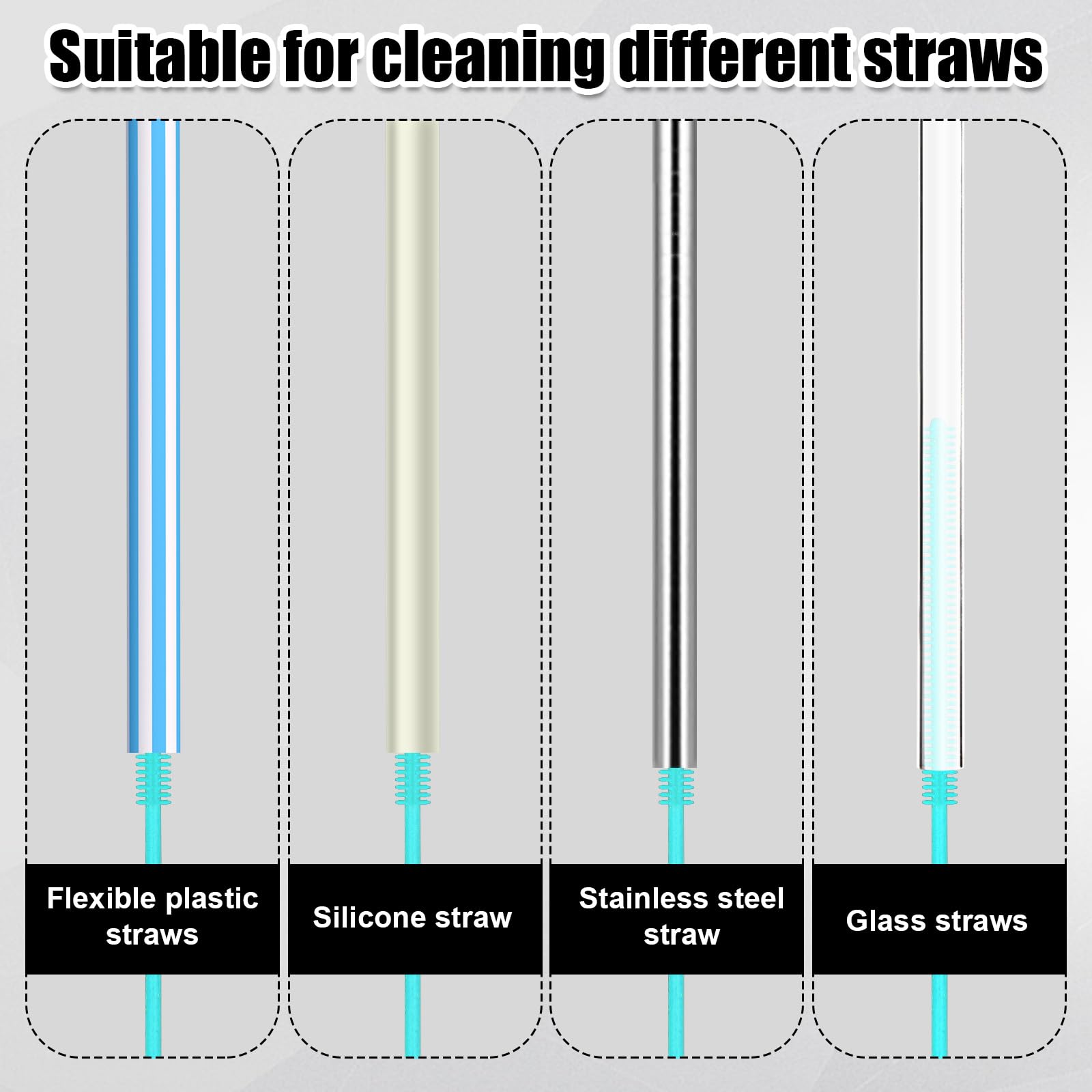 2Pcs Silicone Straw Brushes, 6Mm+8Mm Extra Long Straw Cleaning Brush Reusable Bottle Straw Washing Tool With Hanging Ring Bendab