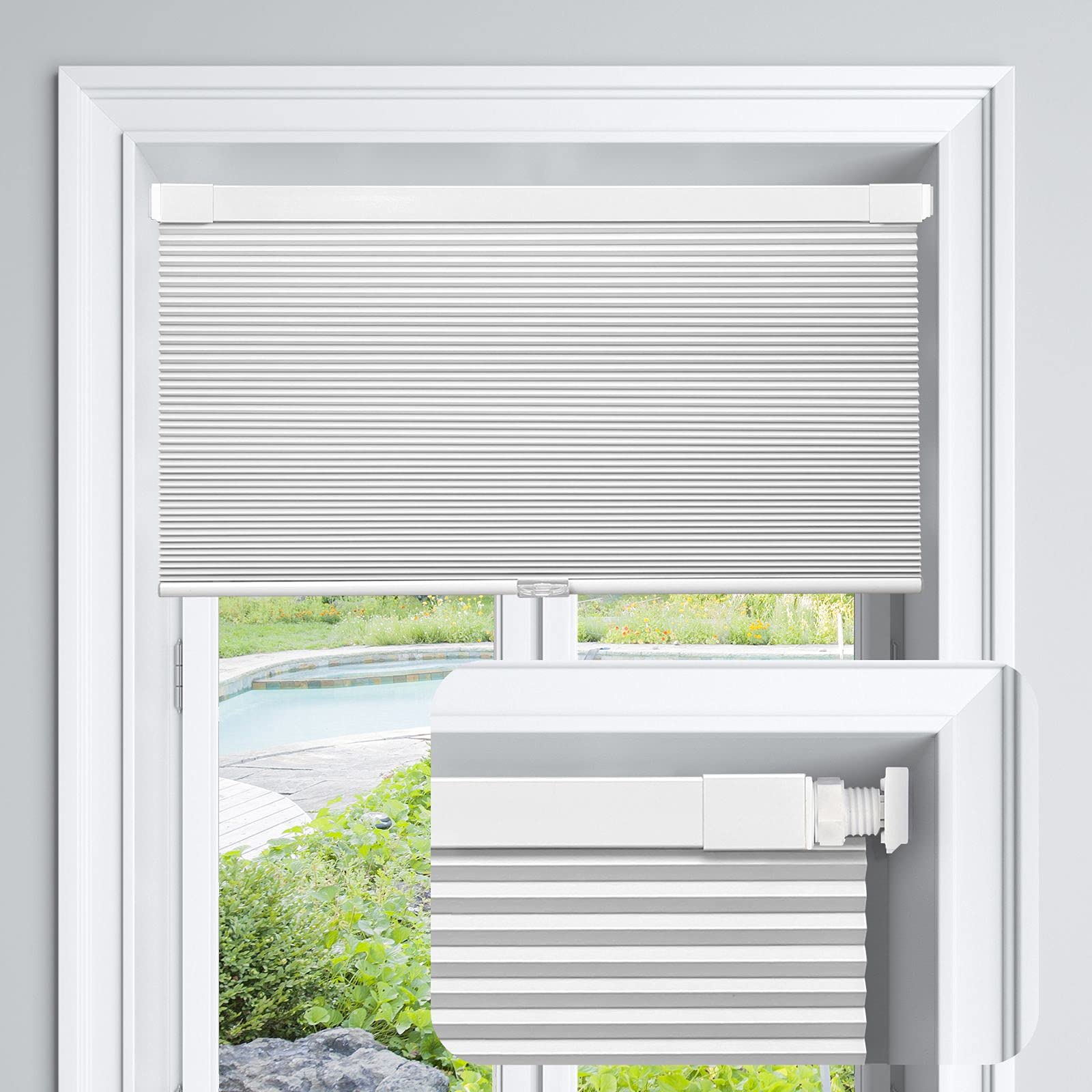 LazBlinds Cordless Cellular Shades, No Tools No Drill Blackout Honeycomb Shades Pleated Blinds for Windows, 22 W x 64 H, Silver 