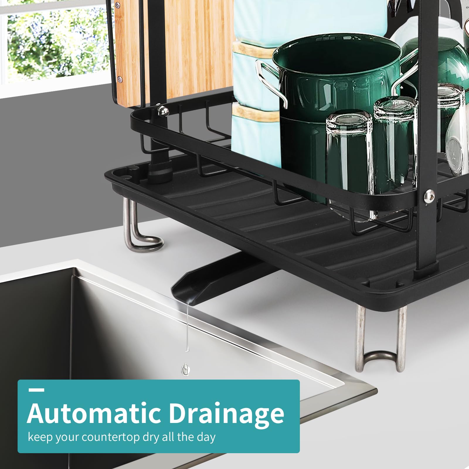 Iyebau Dish Drying Rack,16.5 * 11.8 * 13.6'' 2 Tier Over The Sink Dishrack Strainer,Large Capacity W/Drainboard And Utensil Hold