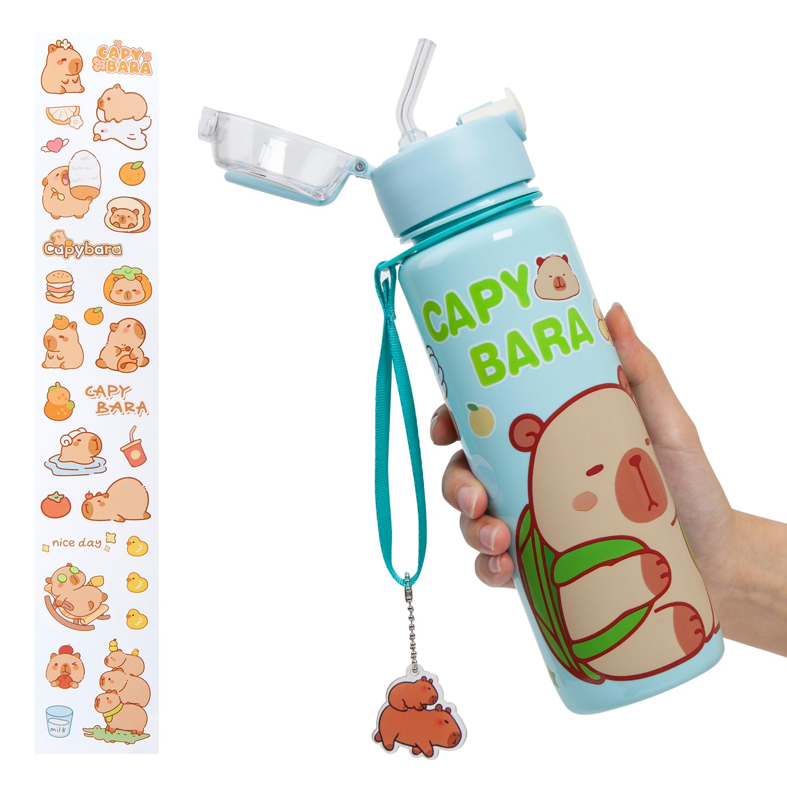 GMKD Capybara Water Bottle, Kawaii Water Bottle for School, Cute Capybara Water Bottles with Straw, Portable Leakproof BPA-Free 