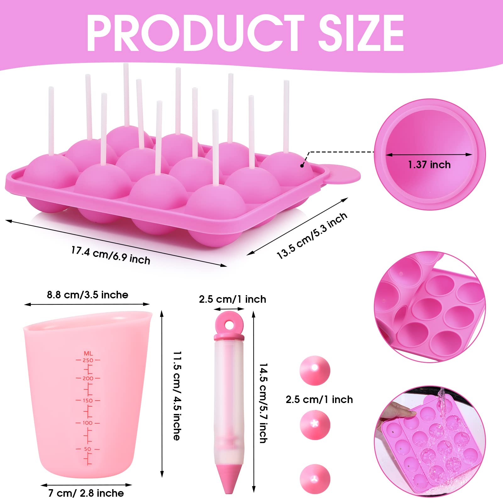 Cake Pop Maker Set, 12-Hole Silicone Cake Pop Mold With Lollipop Sticks, 15-Hole Acrylic Lollipop Holder, Measuring Cup, Decorat
