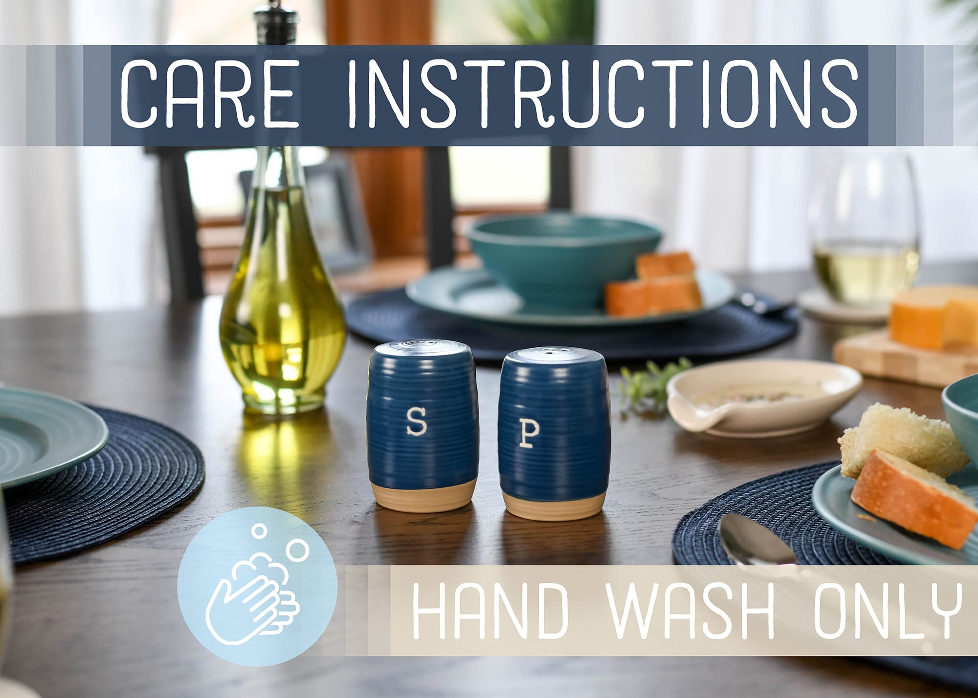 Nat & Jules Raw Bottom Navy 3 x 2 Ceramic Salt and Pepper Shaker 2 Piece Set