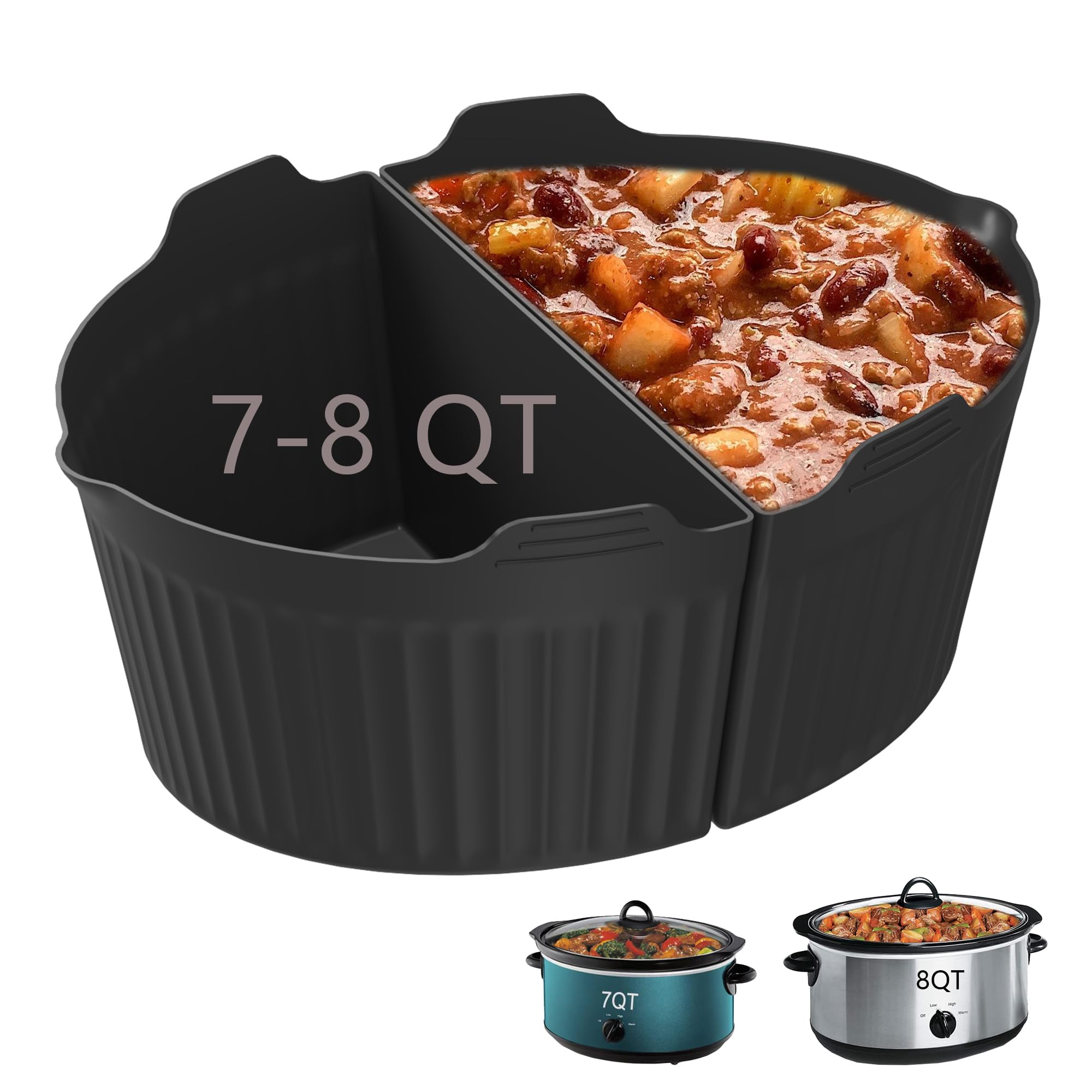 Horuhue Silicone Liners Fit for Crock Pots/Slow Cookers 7-8QT, Slow Cooker Divider Insert Compatible for Crock Pot Liners, Reusa