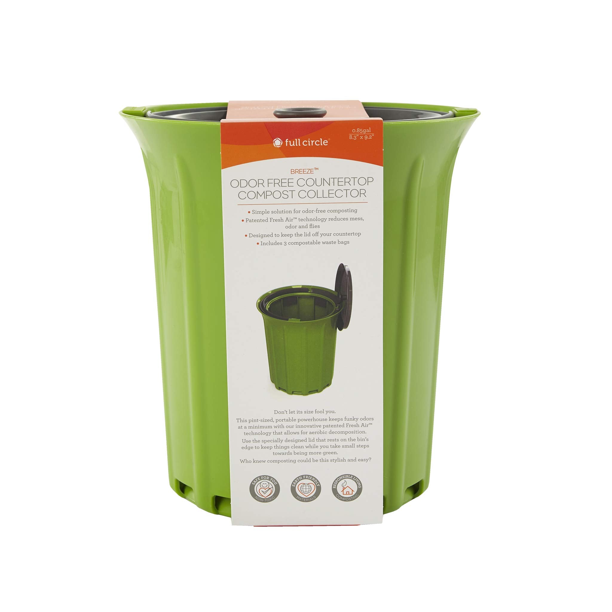 Full Circle Fc15304-Gs Odor-Free Kitchen Compost Bin, Breeze, Green Slate