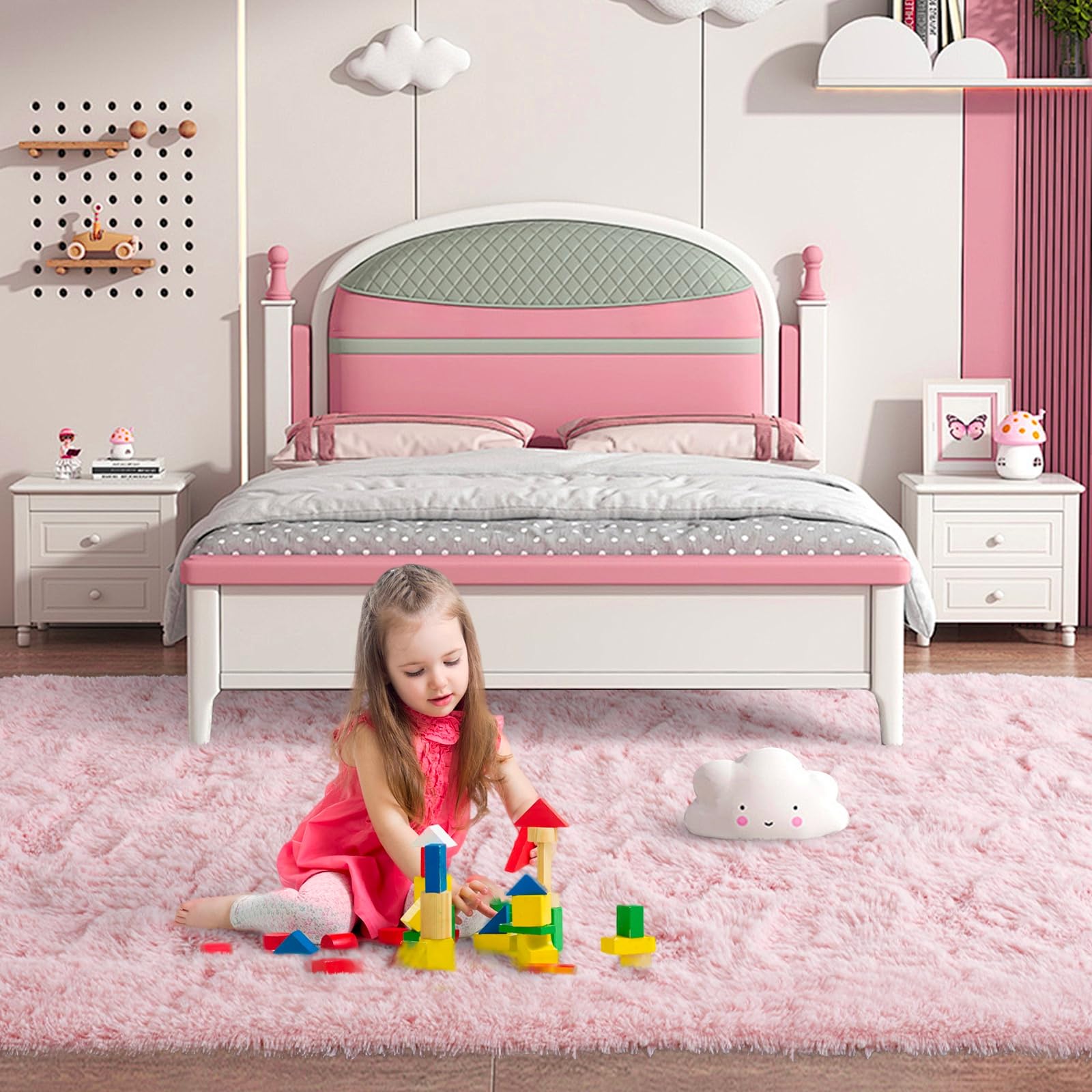 Pink Rugs for Living Room Fluffy 4x6 ft Bedroom Rug Non-Slip Area Rugs Shag Carpet for Nursery Kids PlayRoom Dorm Office Indoor 