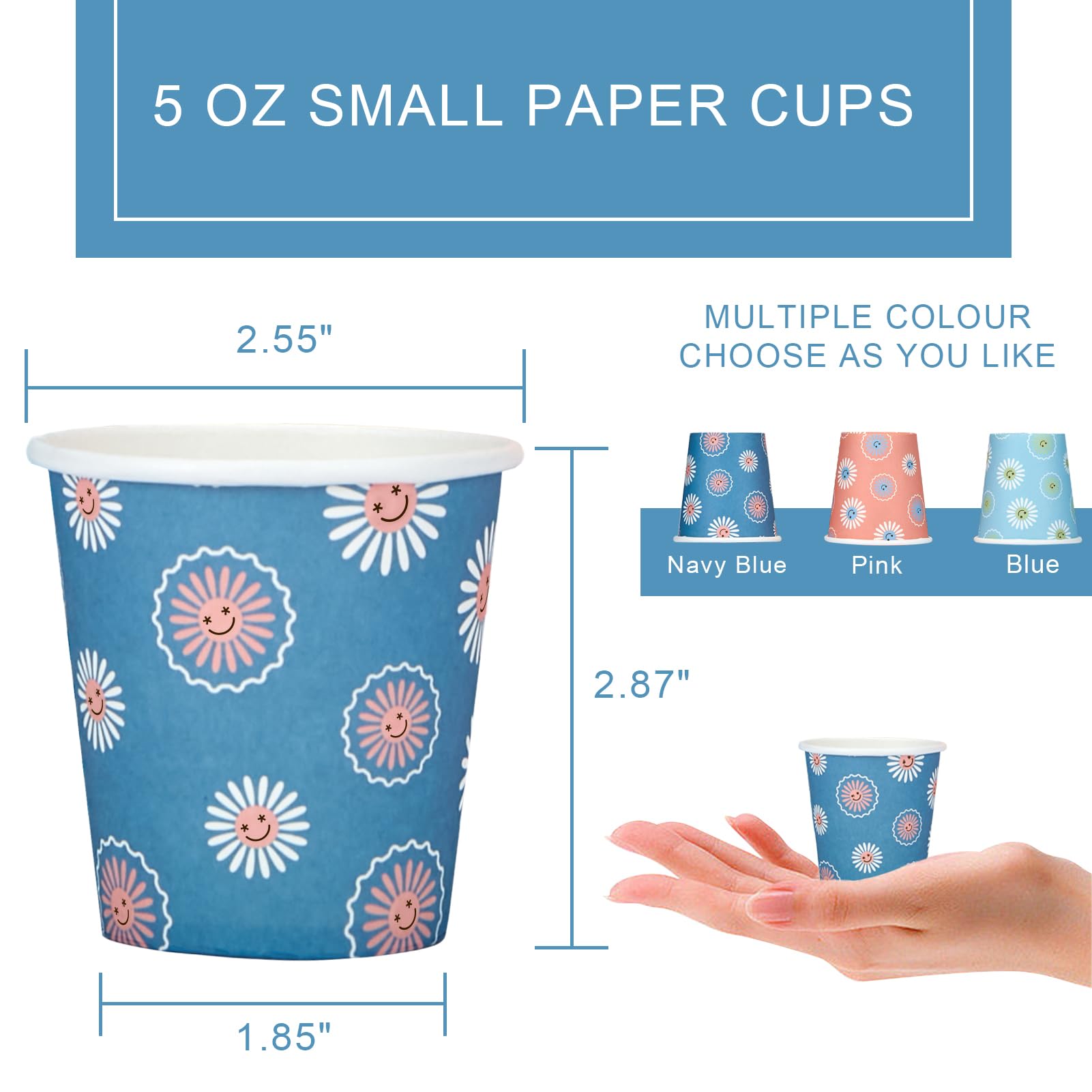 [600 Pack] 5 oz Paper Cups  Disposable Bathroom Cups  Small Mouthwash Cups  Hot/Cold Beverage Drinking Mini Cup for Party  Picnic  BBQ  Travel (Daisy)