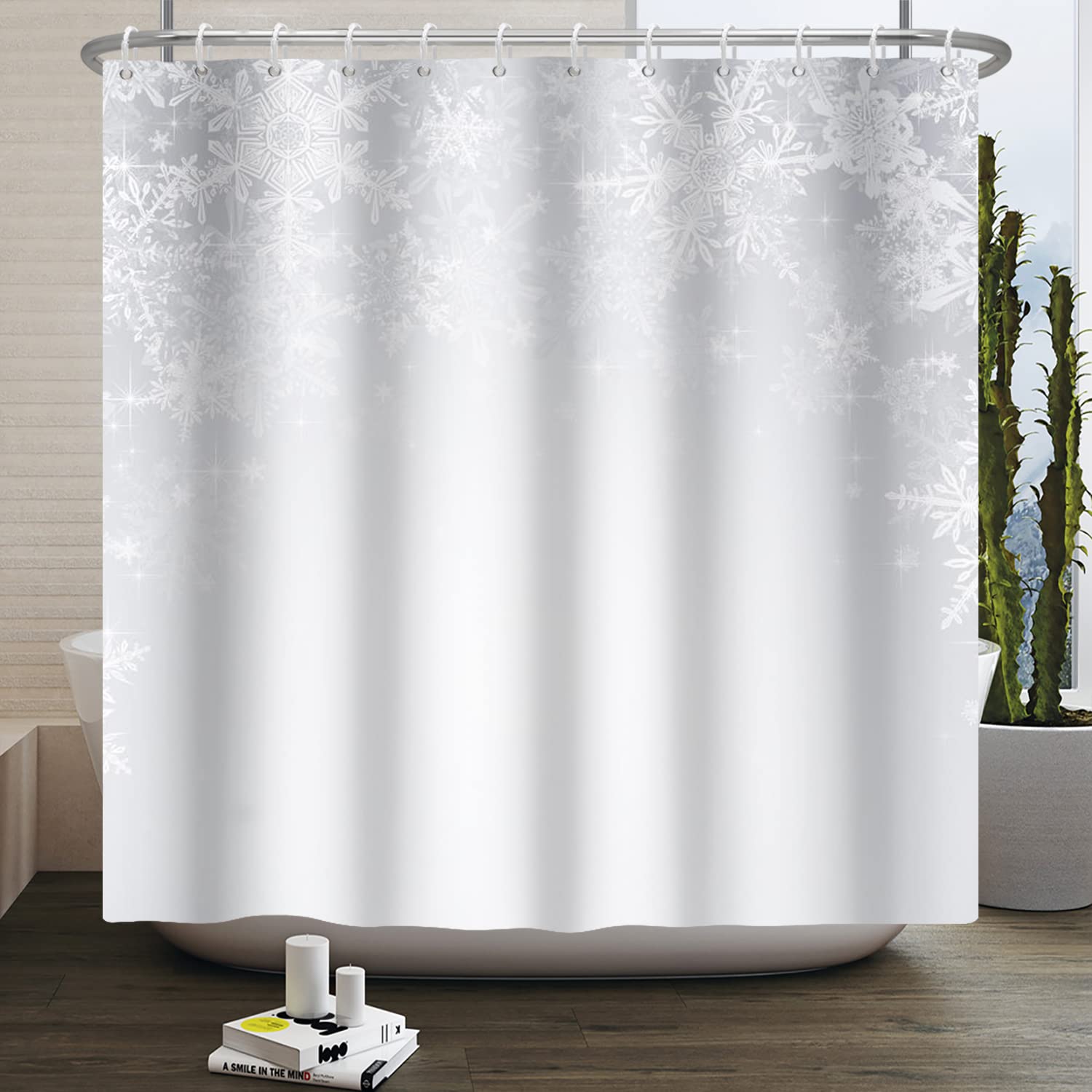 Lfeey 72X78 Inch Winter Holiday Shower Curtain Christmas Theme White Sparkle Snowflakes Bathroom Curtain Polyester Fabric Waterp