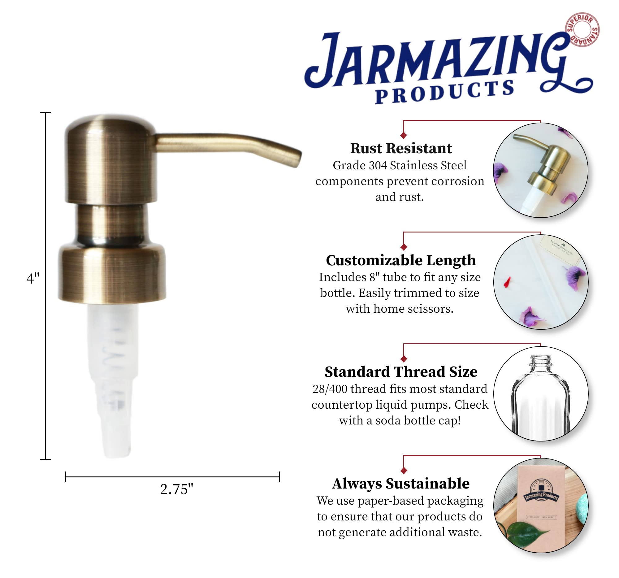 Jarmazing Products Brass Soap and Lotion Replacement Pump - Bird Head - Two Pack