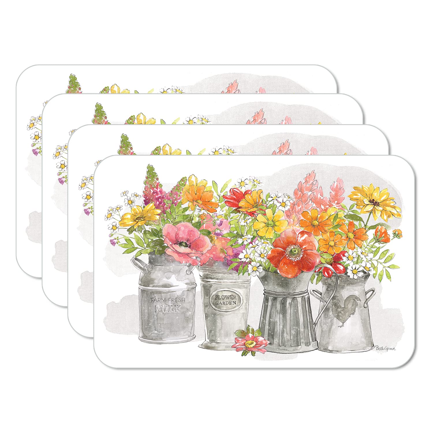 Counterart Farmhouse Floral 4 Pack Reversible Easy Care Flexible Plastic Placemats Made In The Usa Bpa Free Pvc Free Easily Wipe