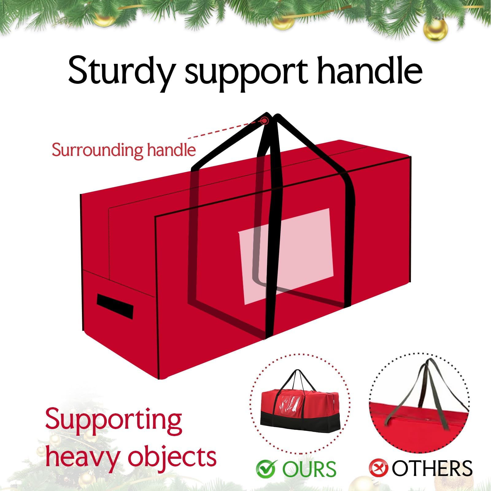 NAVTUE Christmas Tree Storage Bag, 10 FT Heavy Duty 600D Oxford, Red & Black, Dampproof with Durable Handles & Dual Zipper