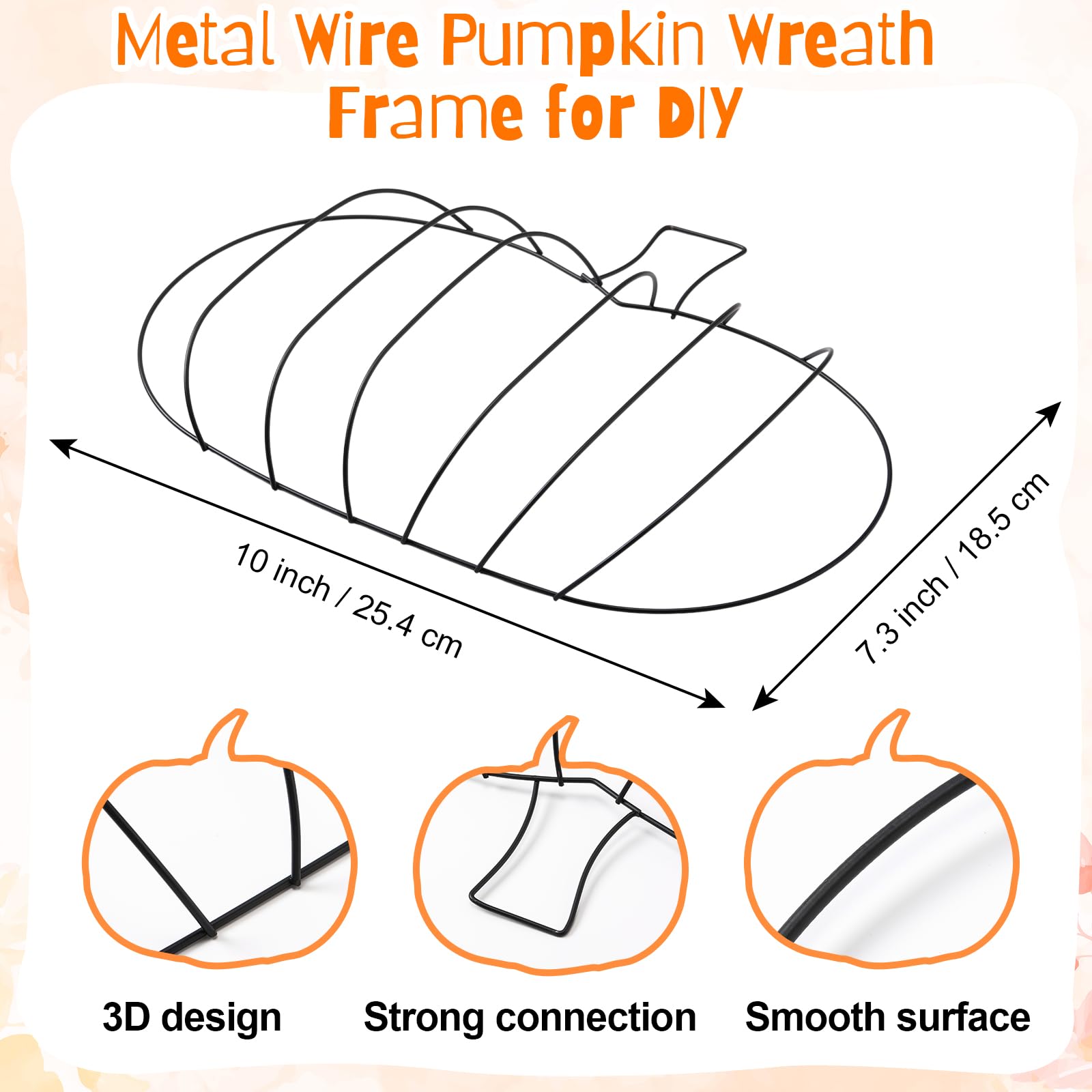 Hotop 10 Pcs 10 x 7.3 Inches Thanksgiving Pumpkin Shaped Metal Wreath Form Fall Wire Floral Frame Halloween 3D Pumpkin Wreath In