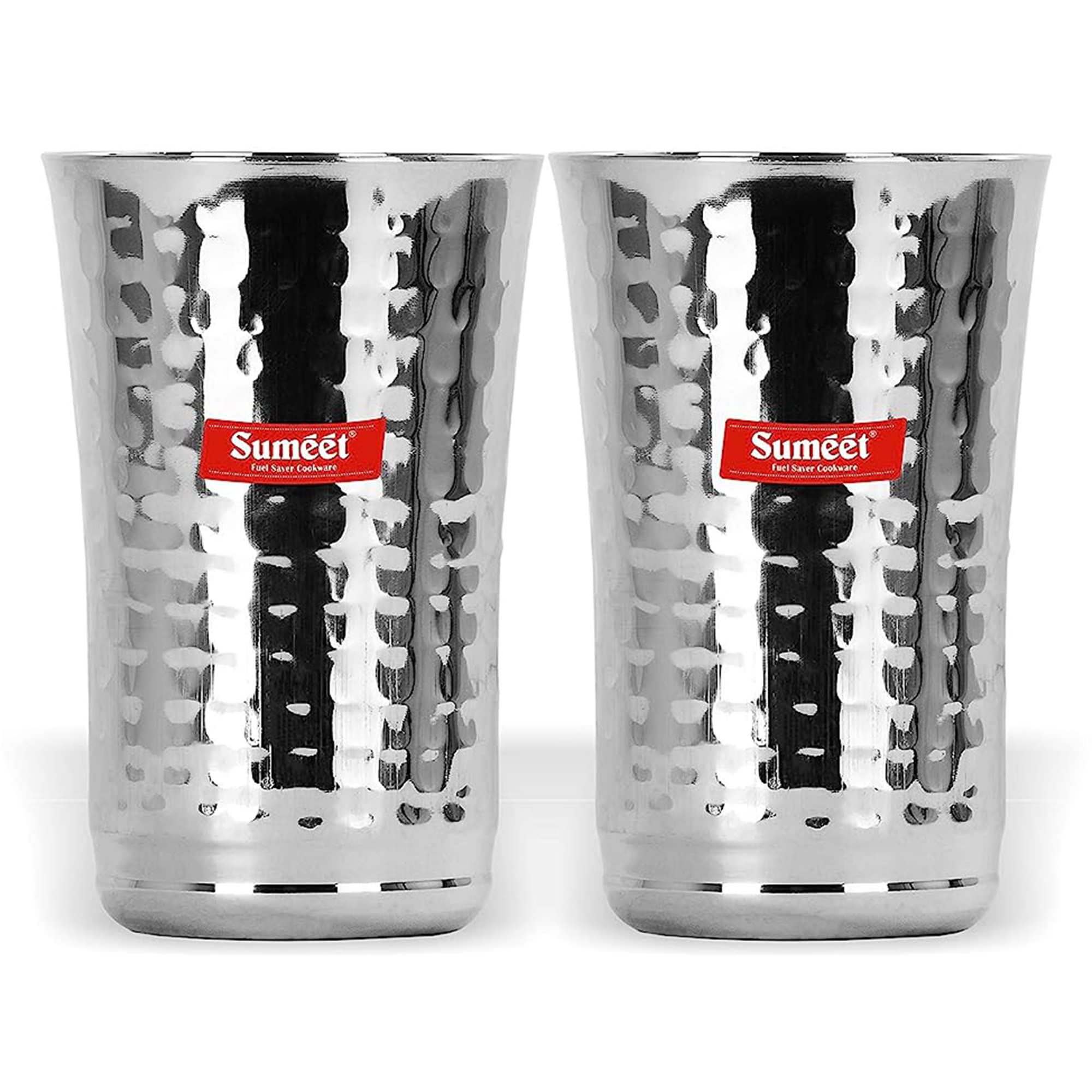 Sumeet Stainless Steel Handcrafted Hammered Texture Big Lassi Glass Set Of 2 Pc (Capacity - 600Ml Each)