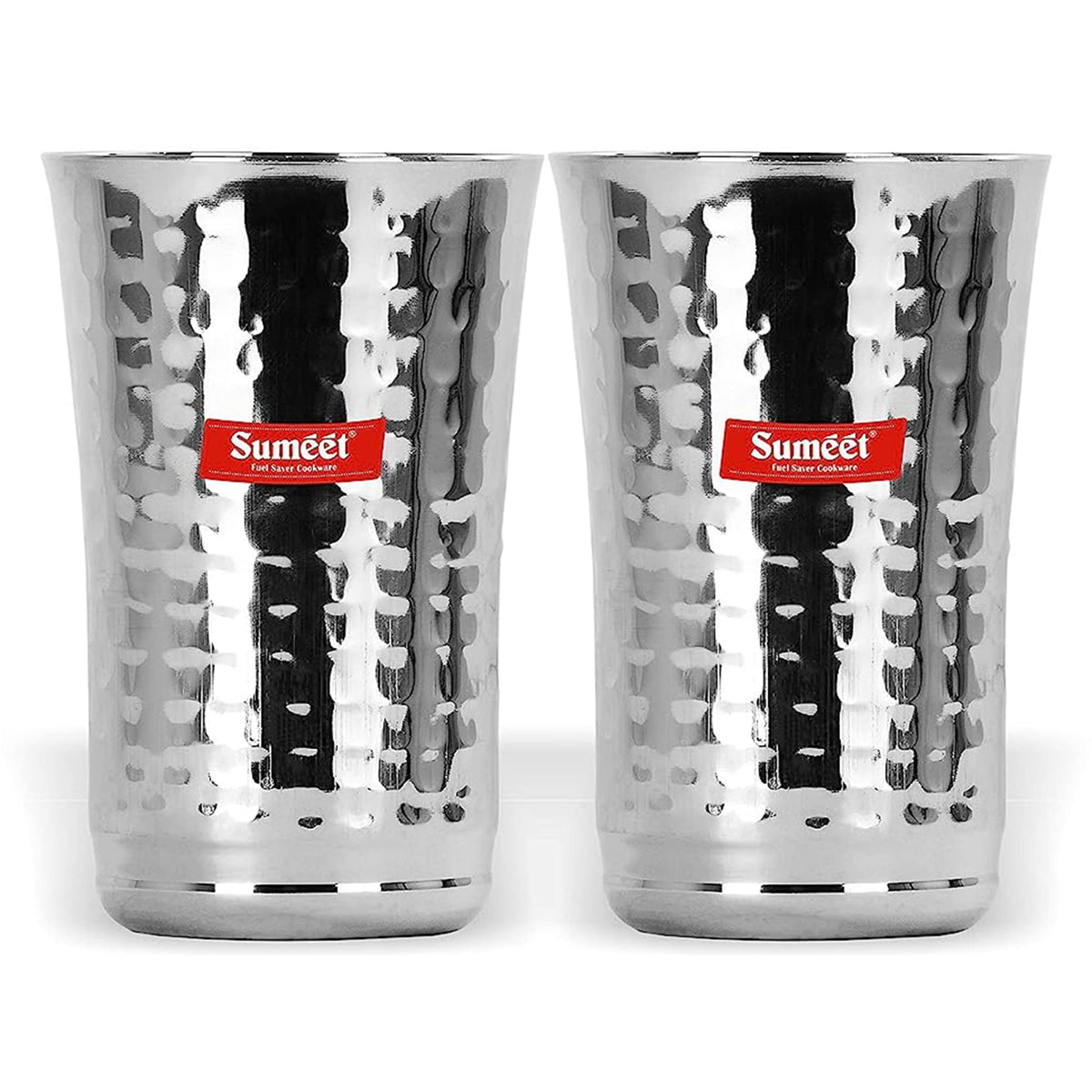 Sumeet Stainless Steel Handcrafted Hammered Texture Big Lassi Glass Set Of 2 Pc (Capacity - 600Ml Each)