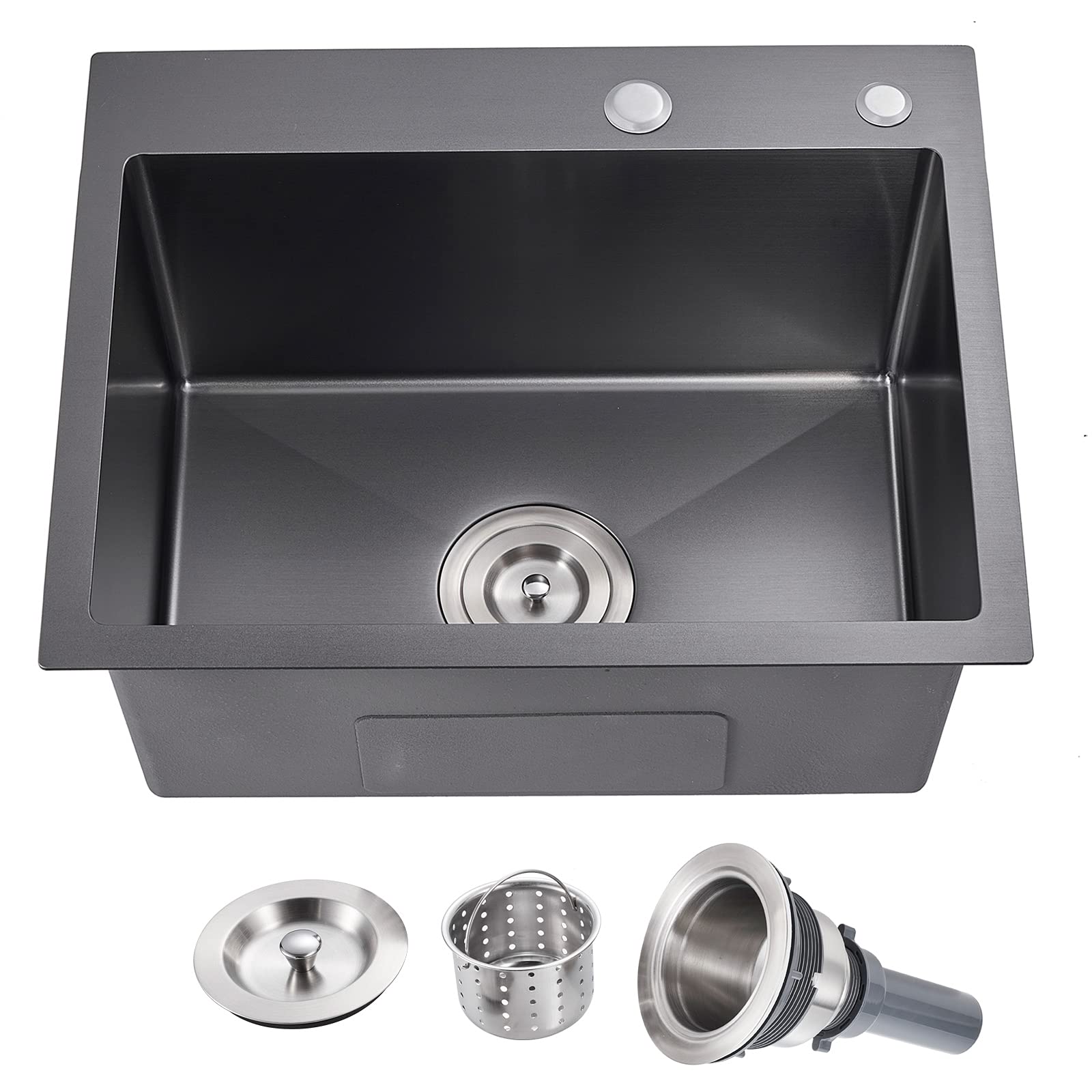 Menatt Commercial 22 X 18 Inch Drop In Single Bowl Kitchen Sinks, 22 Inch Sus304 Stainless Steel Handmade Topmount Kitchen Sink