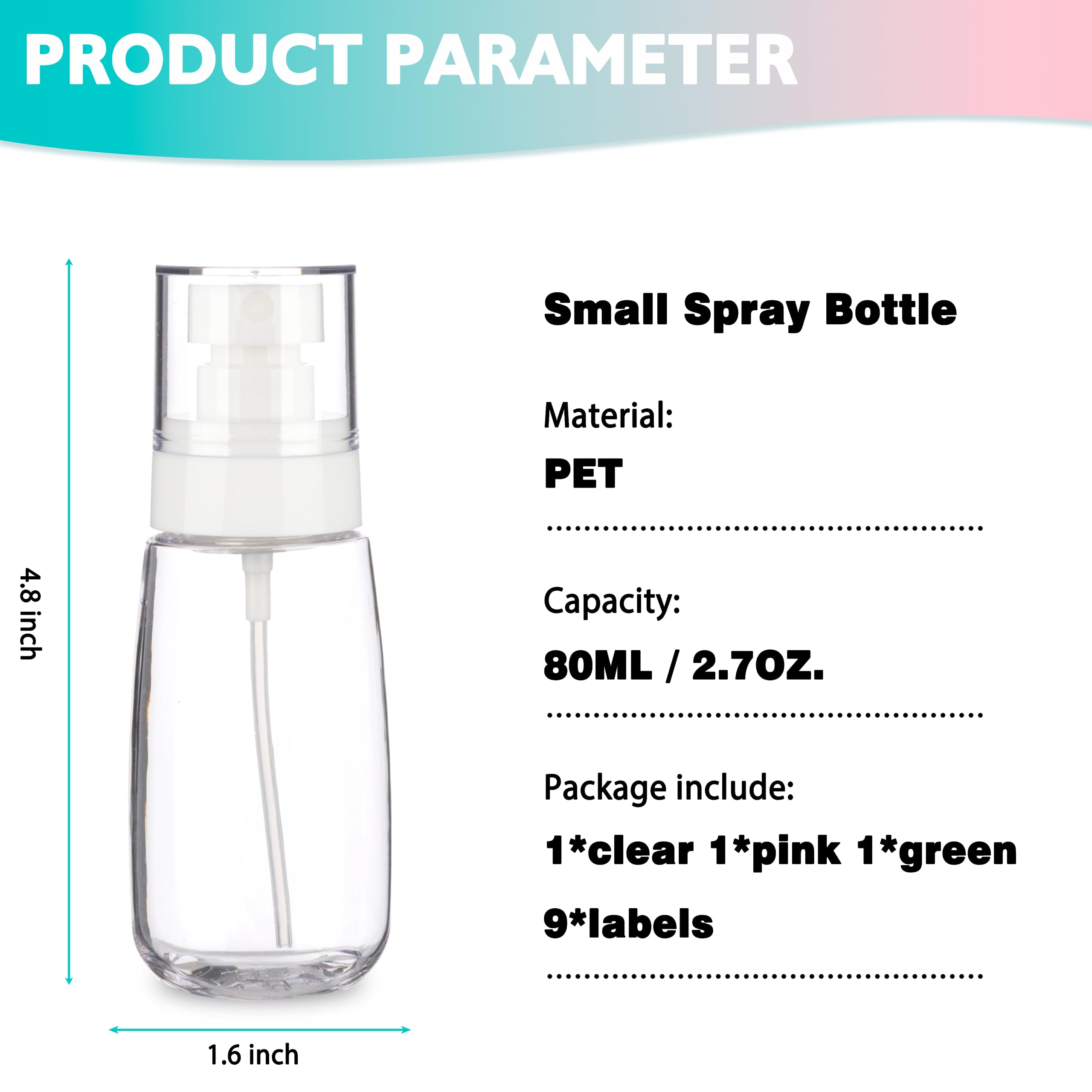 Ifdgctk 3 Pack 2.7Oz/80Ml Small Spray Bottle, Plastic Spray Bottles, Fine Mist Travel Spray Bottle For Hair And Face, With 9Pcs