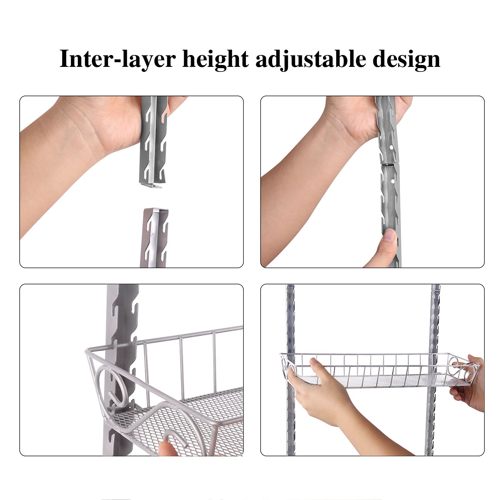 SWOMMOLY Adjustable Wall Mount Spice Rack, 6-Tier Dual-use (Multi-use) Organizer, Silver