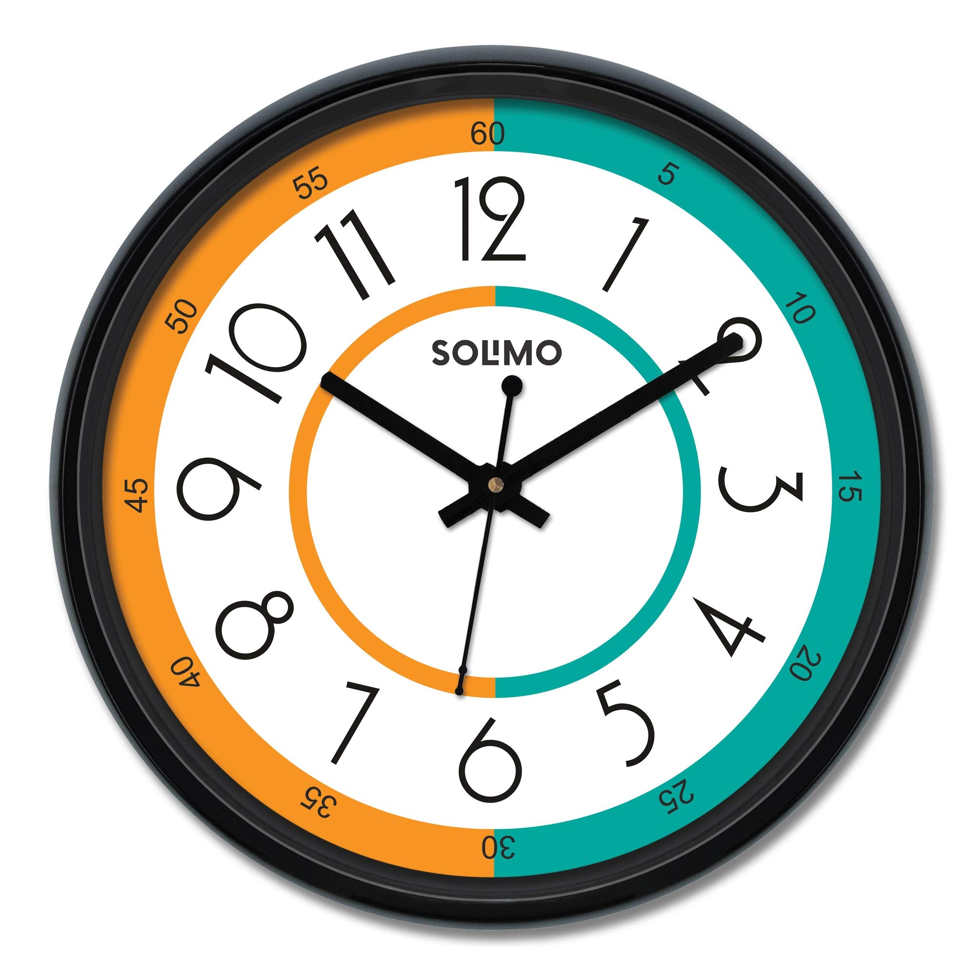 Amazon Brand - Solimo 12-Inch Plastic & Glass Wall Clock - Nautical (Silent Movement), Black