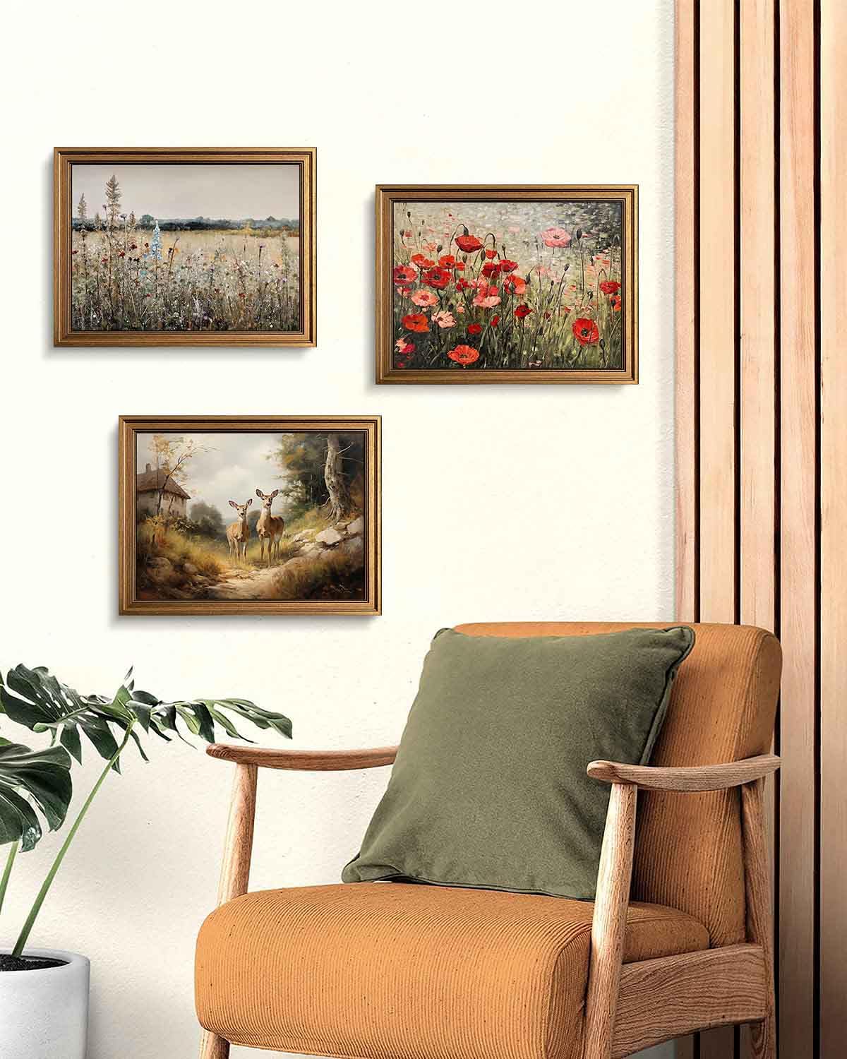 Yeechine Vintage Wall Art - Framed Red Flower Painting - Canvas Decor ...