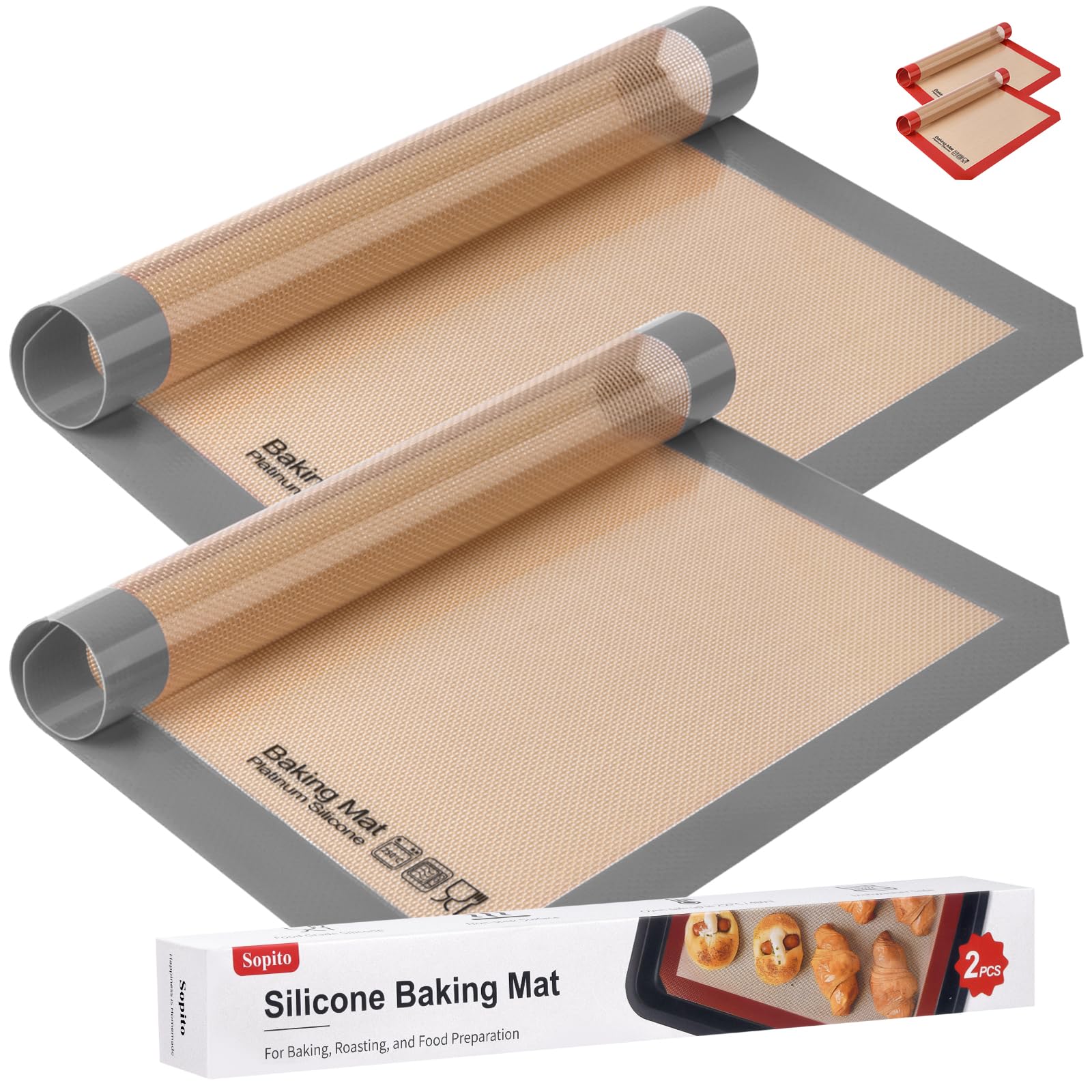 Silicone Baking Mat, Sopito Non Stick, Food Safe Platinum Silicone Cookie Baking Liners, Reusable 16.5'' X 11.6'' Oven Liners Sh