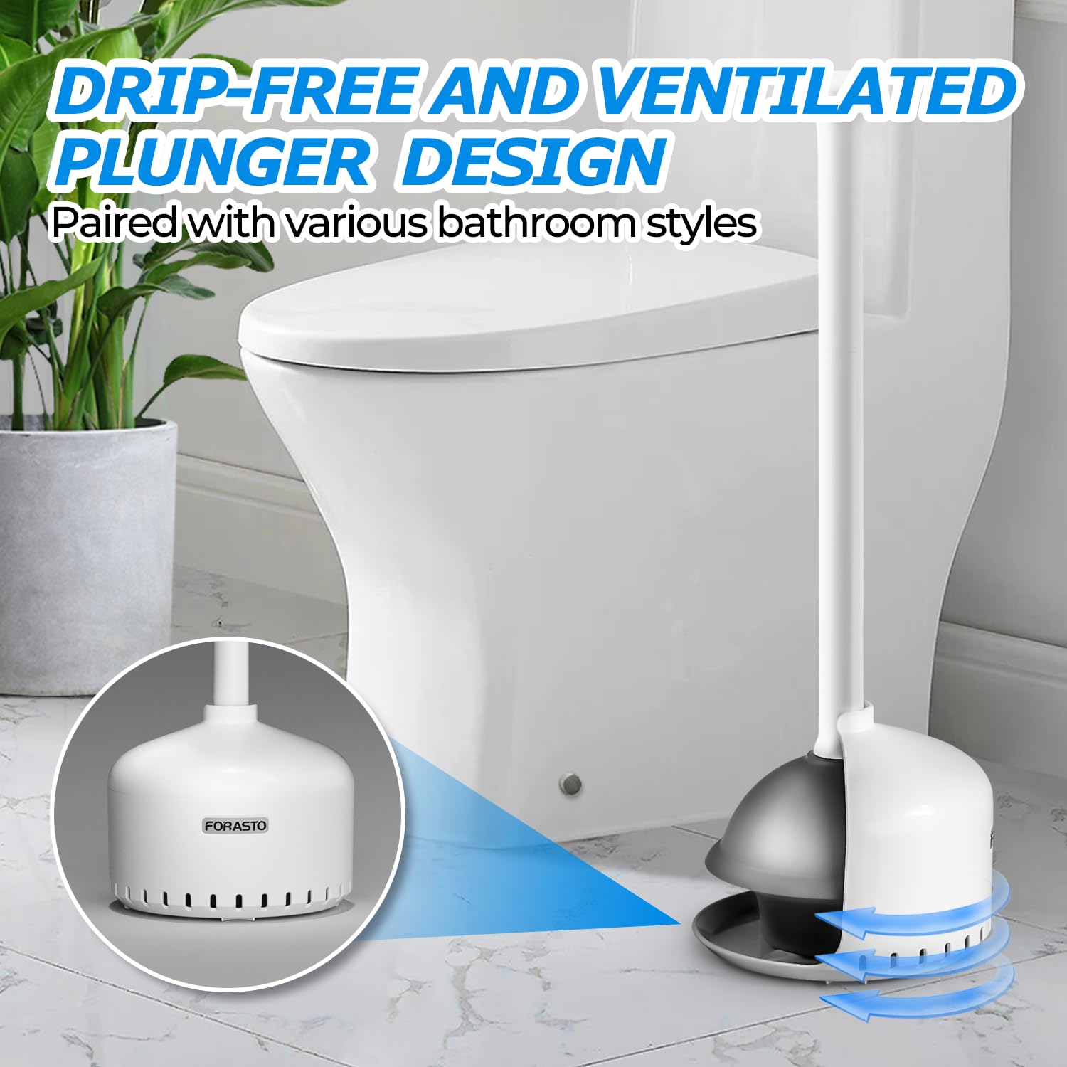 Forasto 2Pack Toilet Plunger With Holder,Plungers For Bathroom With Holder, Toilet Plunger With Cover,Bathroom Plunger,Bathroom