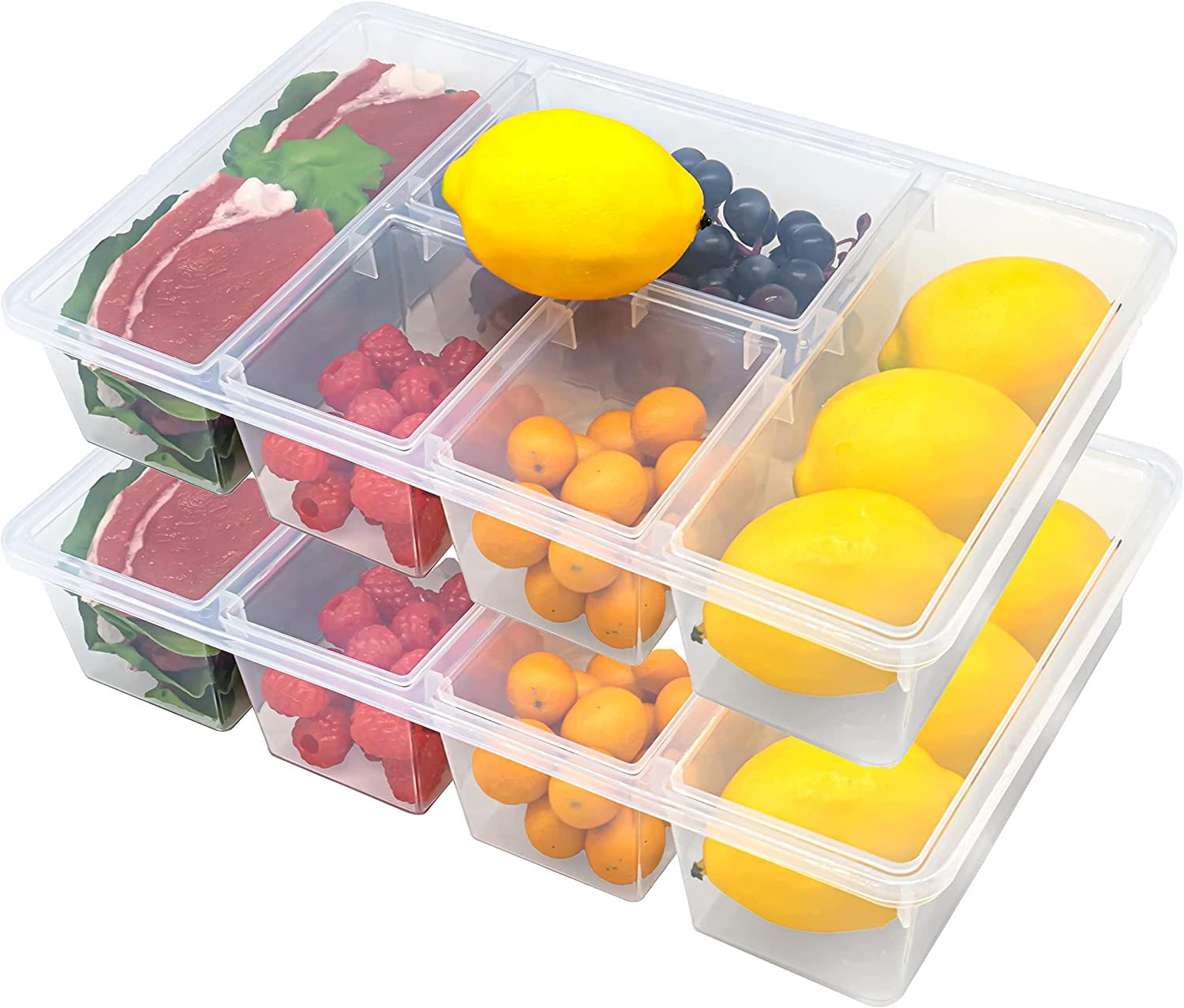 Eanpet 2Pack Veggie Tray With Lid 5 Compartment Food Container With Dividers Large Serving Tray Travel Snack Containers Stackabl