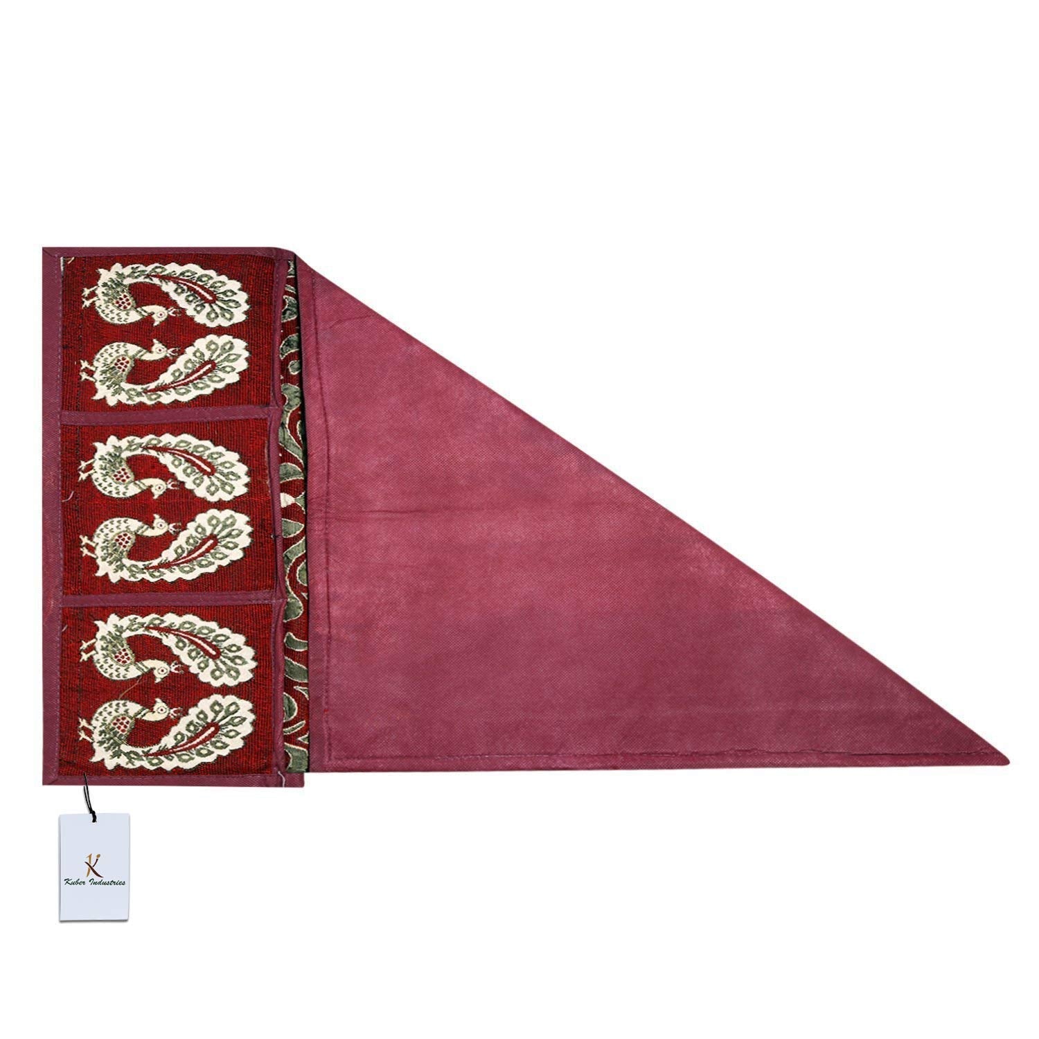 Kuber Industriestm Red Cotton Fridge Top Cover (Peacock Design) (Fc09)