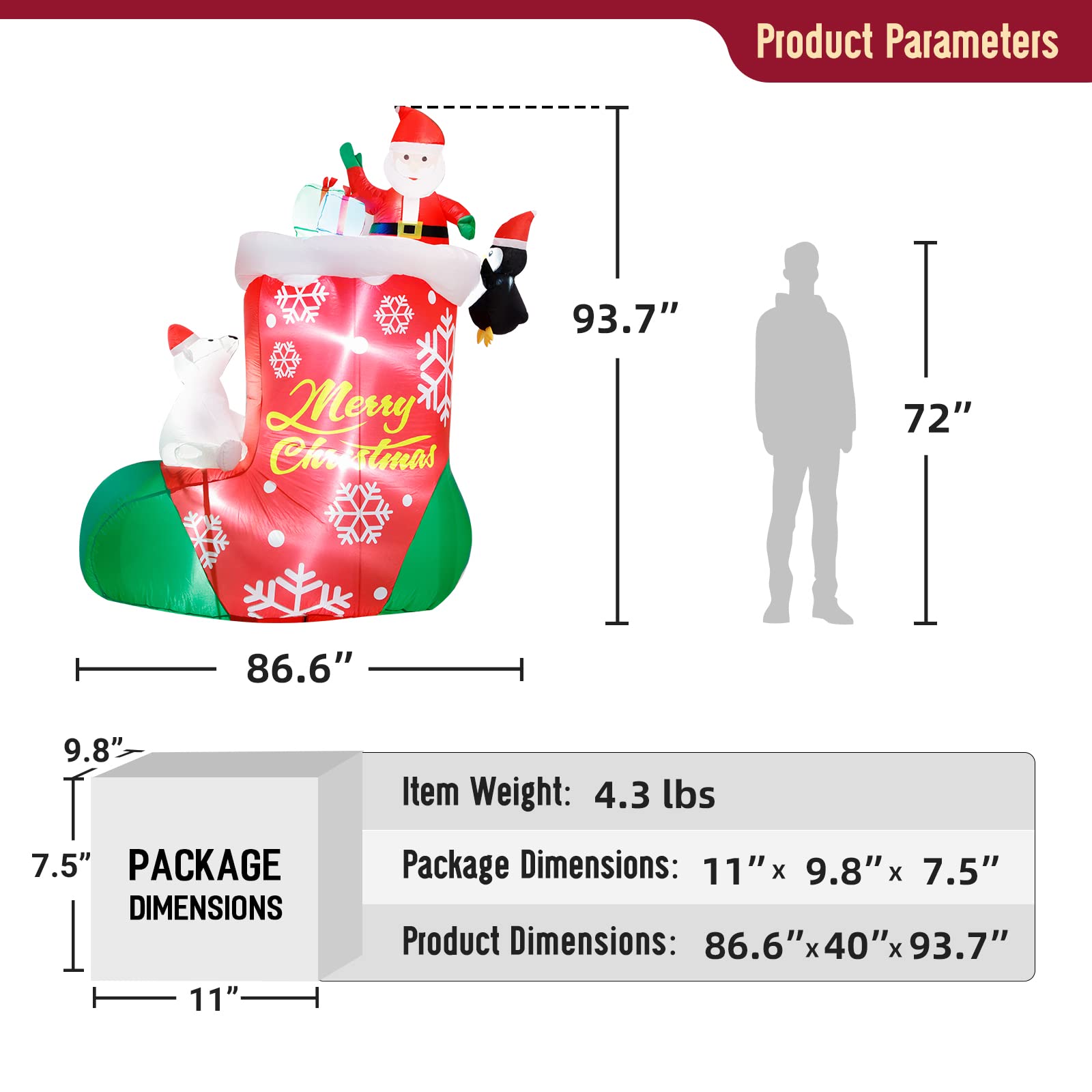 ASTEROUTDOOR 8FT Christmas Inflatable Decoration Bear Sitting on The Sock with Santa and Gift Box, Holliday Decoration, LED Ligh