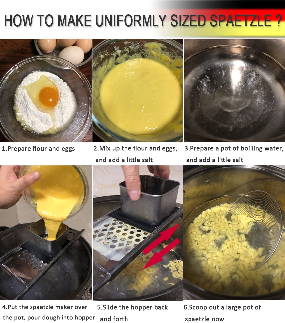 Premium Grade Stainless Steel Spaetzle Maker, Timesaver Homemade Traditional German Egg Noodle Maker, Manual Pasta Noodle Dumpli