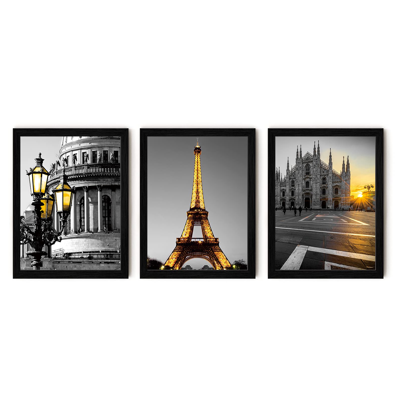 Framed Wall Art Paris Decor Eiffel Tower Wall Art for Bedroom Black and White Wall Art for Living Room Wall Art Decor Bathroom Decor Wall Art 3 Piece 12x16 in Picture Frame Black Wall Art (Paris