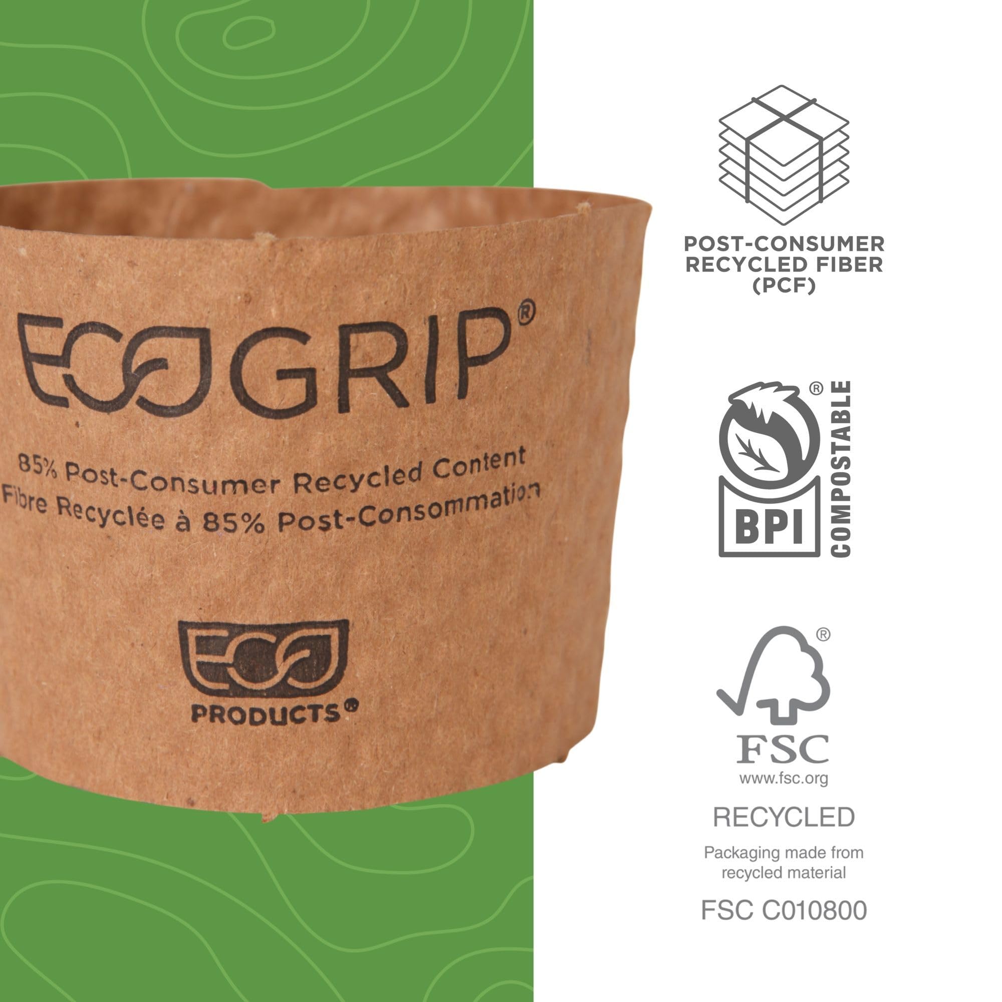 Eco-Products Ecogrip Disposable Cup Sleeve For Hot Coffee Cups, Eco-Friendly 100% Recycled Paper Cup Sleeve Jacket, Cup Sleeve,
