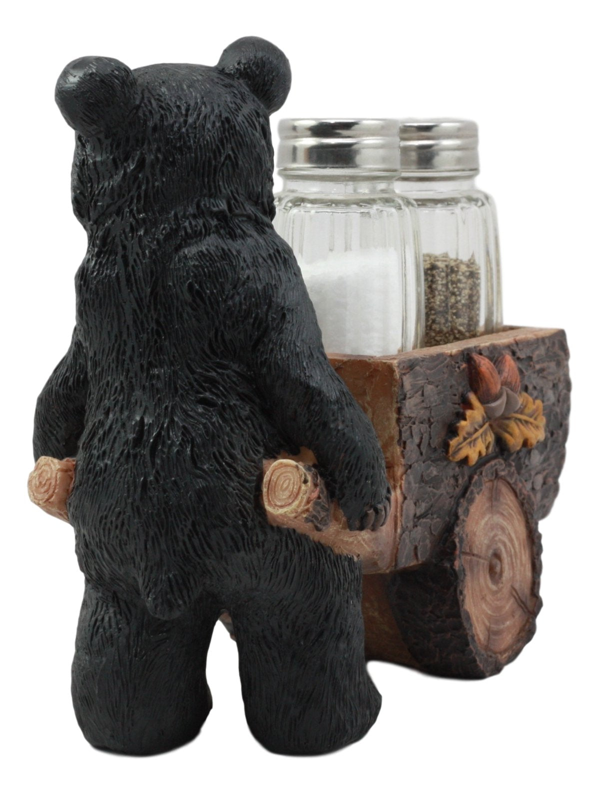 Ebros Woodlands Spice Delivery Black Bear Pushing Vintage Wagon Cart Salt And Pepper Shakers Holder Figurine Set Forest Rocky Mo