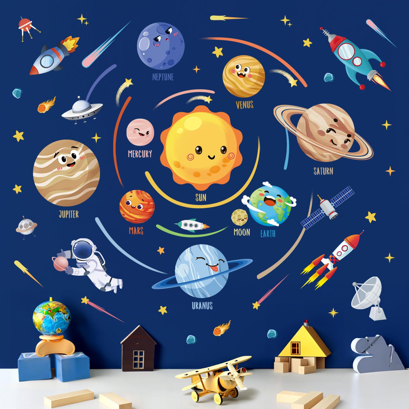 Wondever Solar System Planet Wall Stickers Outer Space Astronaut Peel And Stick Wall Art Decals For Baby Nursery Kids Bedroom