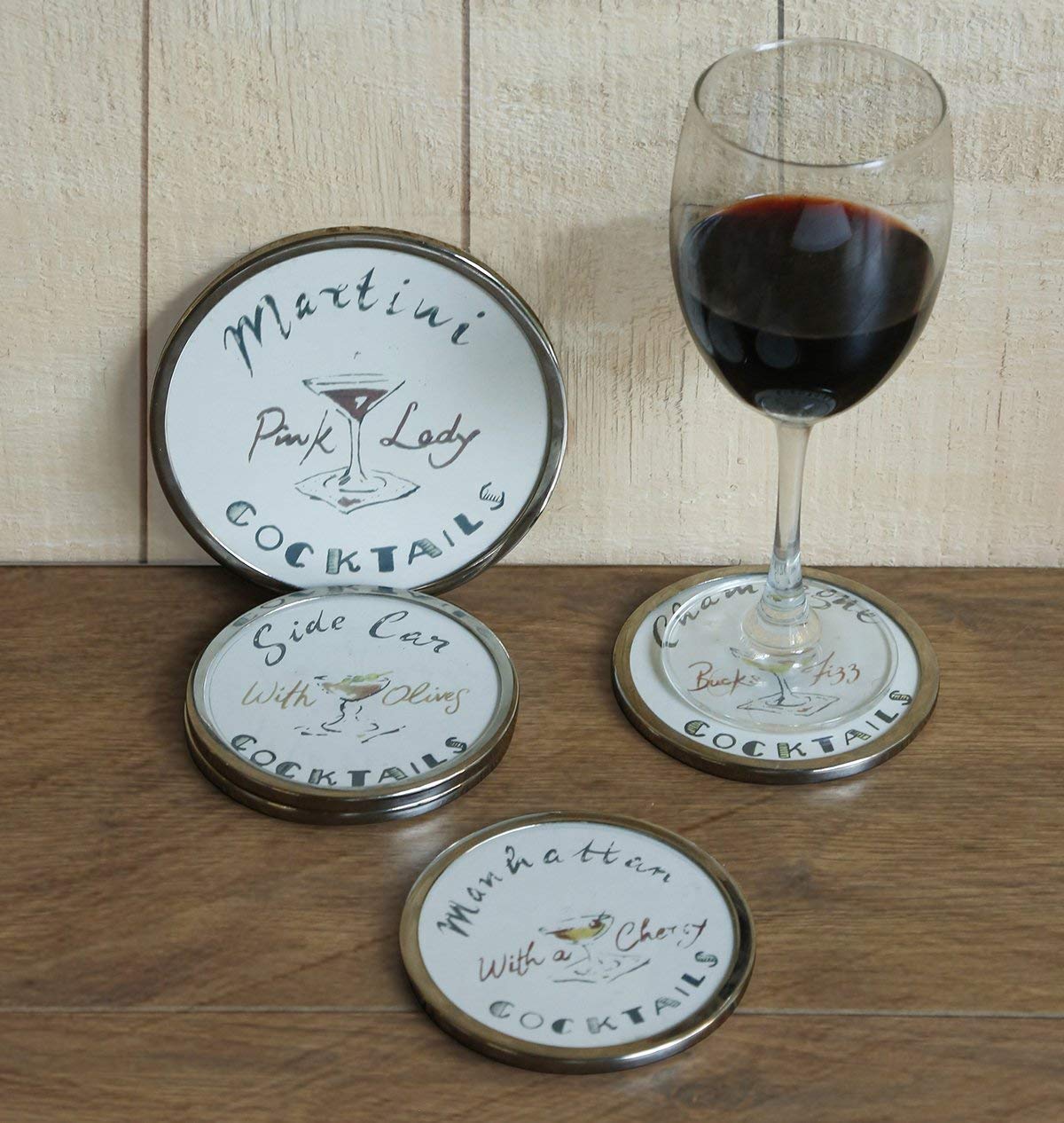 Store Indya Metal Drink Coaster And Trivet 5-Pack Set (White Cocktails)