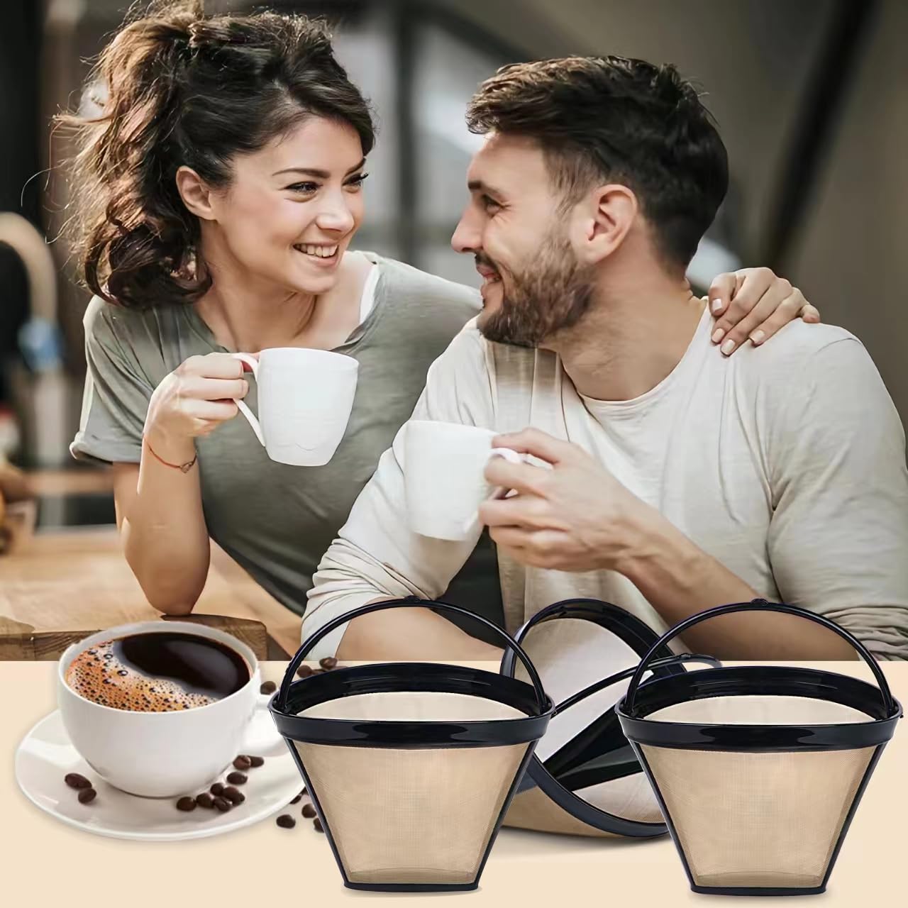 Bouaida Reusable Coffee Filters Suitable For Ninja Coffee Maker, 3Pcs Cone Coffee Filters 4, Which Can Be Used To Replace The Cu