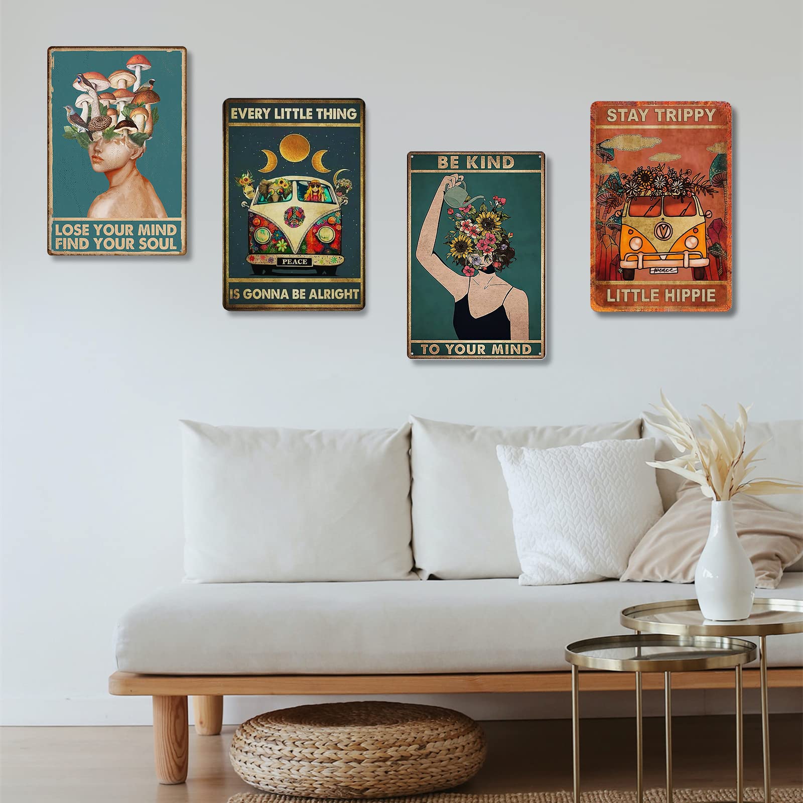 Fmcmly Stay Trippy Little Hippie Vintage Metal Tin Signs Boho Art Posters Home Kitchen Garden Bedroom Office Cafes Bar Club Wall