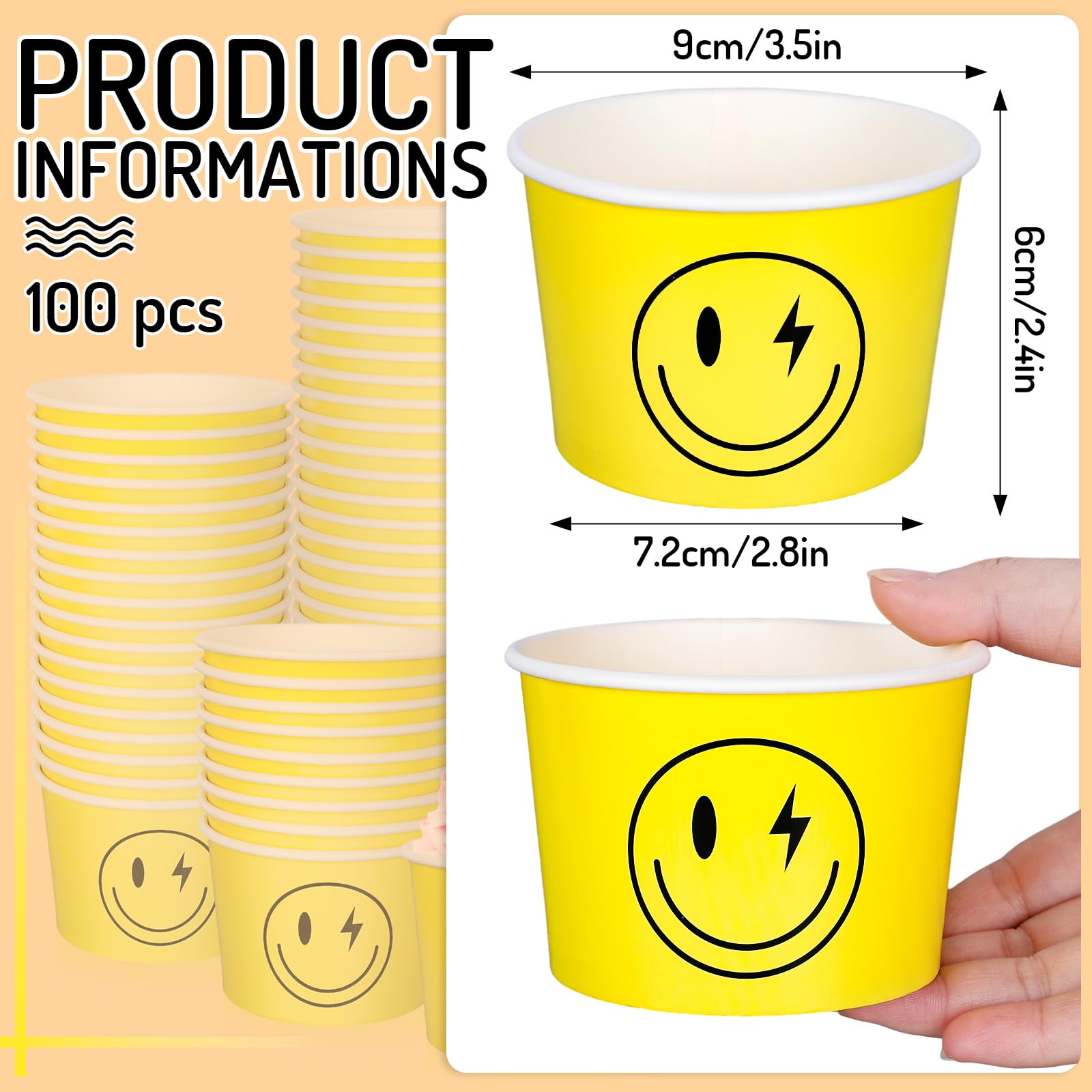 Whaline 100Pcs Valentine'S Day Treat Snack Cups 8Oz Pastel Pink Conversation Heart Ice Cream Cups Disposable Dessert Bowls For W