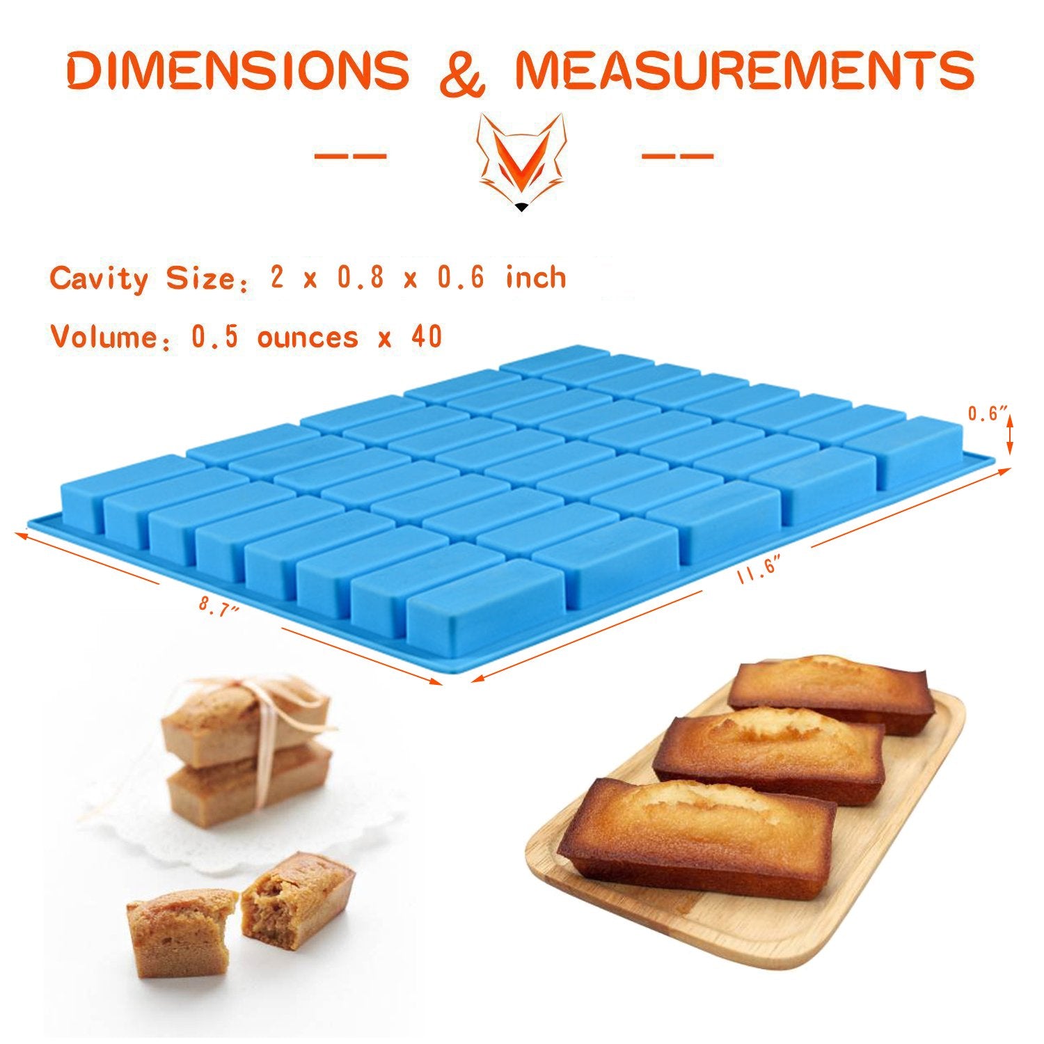 V-Fox 40 Cavities Rectangle Caramel Silicone Molds For Chocolate Truffles, Ganache, Jelly, Candy And Praline, Ice Cube Tray, Ran