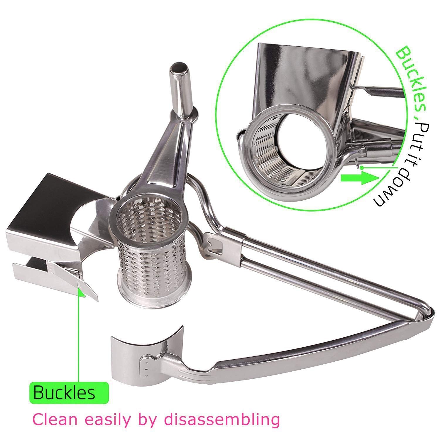 Keepingcoox Stainless Steel Rotary Cheese Grater/Vegetable Shredder, Handheld Restaurant Food Grater With Coarse Grater/Fine Gra