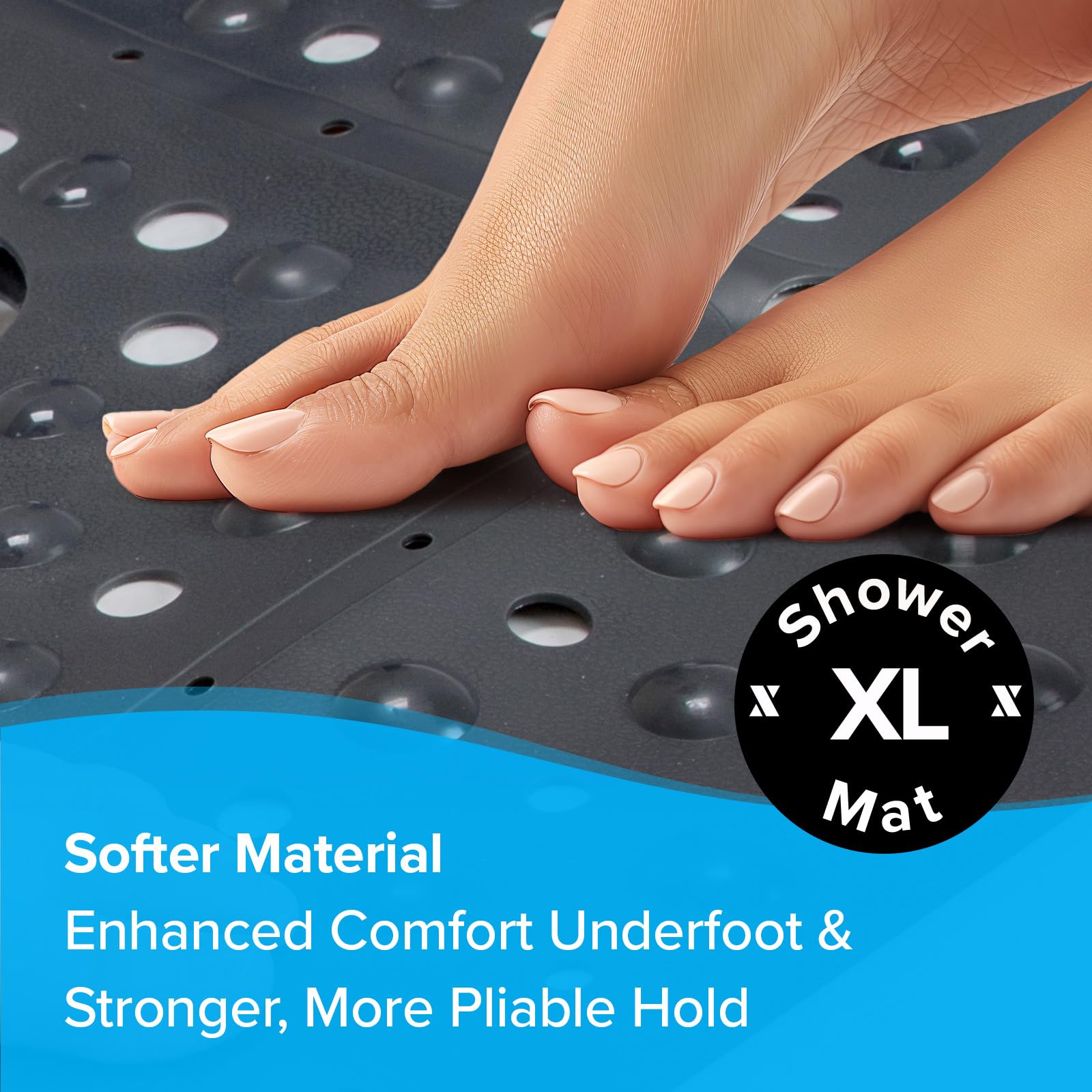 Slipx Solutions Accu-Fit 27 X 27 Inch Square Shower Mat  Extra Large Non-Slip Stall Mat For Elderly & Kids Bathroom  Drain Holes