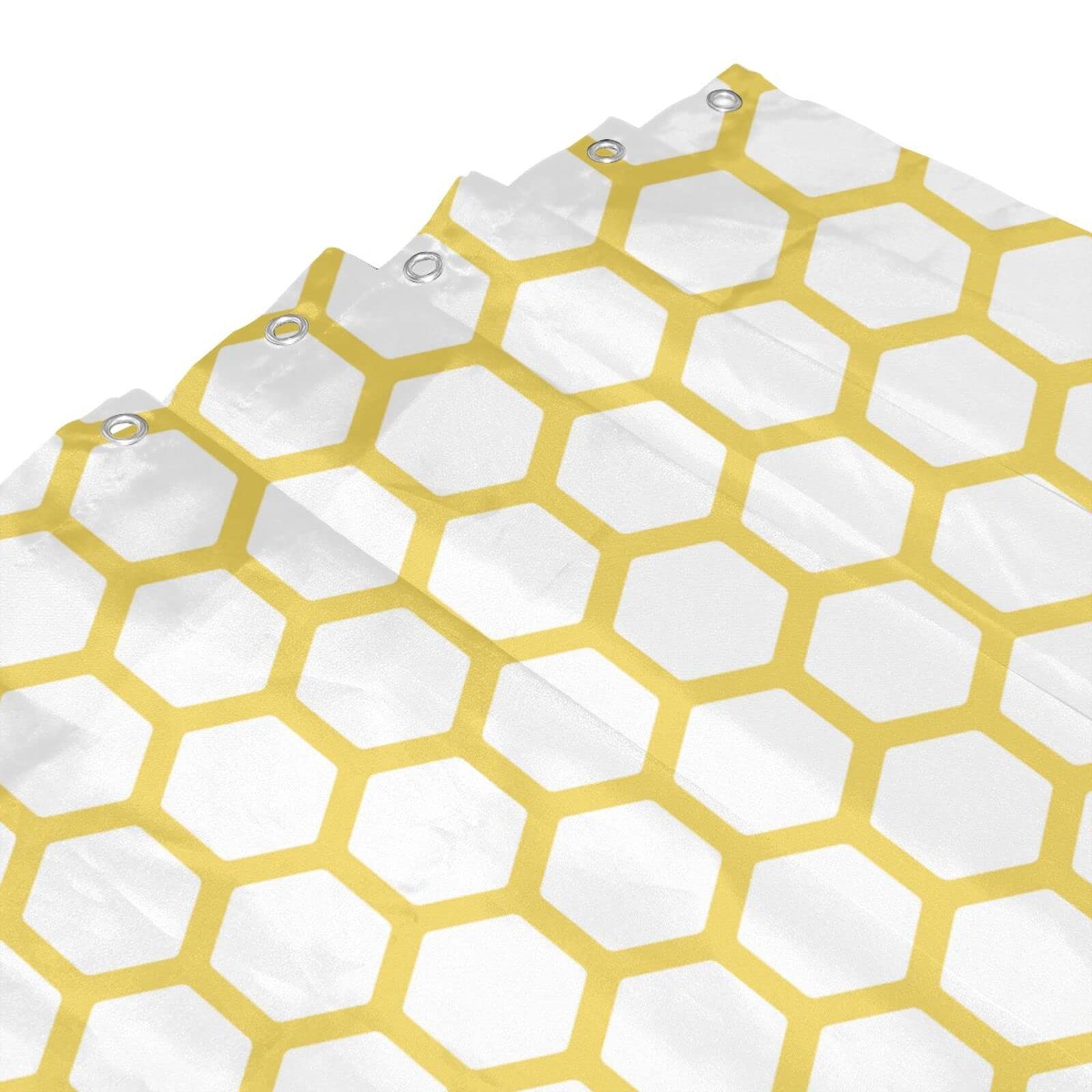 SPXUBZ Yellow and White Hexagonal Pattern Honeycomb Beehive Simplistic Geometrical Monochrome Yellow White Shower Curtain Waterproof Bathroom Decor Polyester Fabric Curtain Sets with Hooks 60x72 Inch