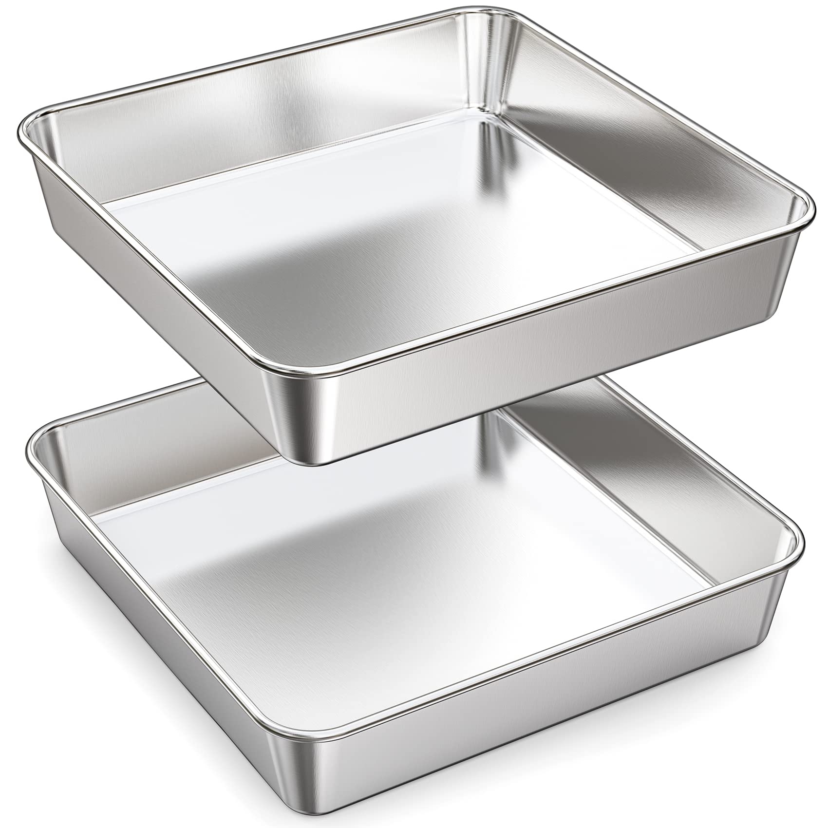 Dobadn 9 Inch Square Cake Pan Set Of 2, Stainless Steel Baking Brownie Pan For Lasagna, Roaster Oven Cookie Sheet Bbq Grilling P