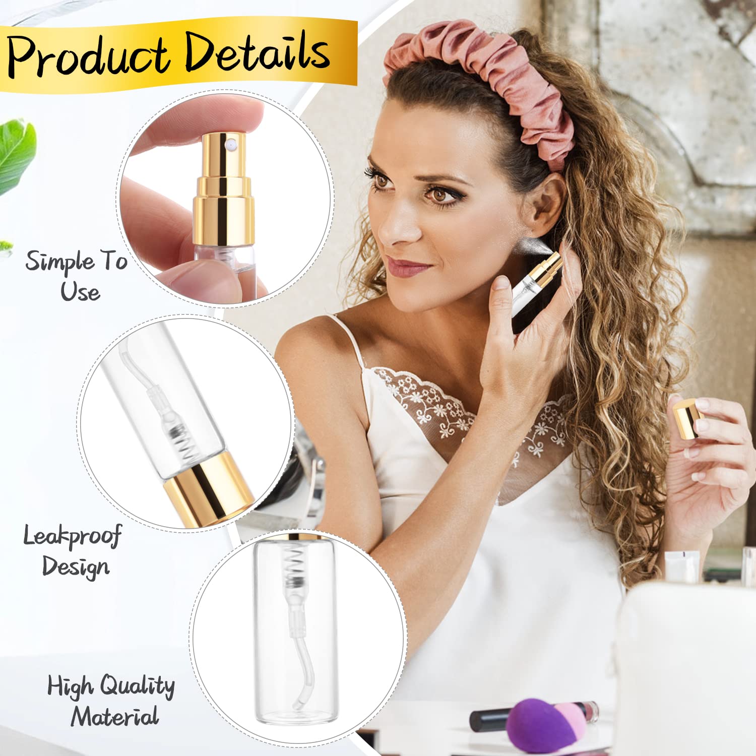 Cositina 30 Pack 3Ml Fine Mist Atomizer Glass Bottle Mini Clear Spray Vials Empty Refillable Perfume Bottles With Gold Lids For