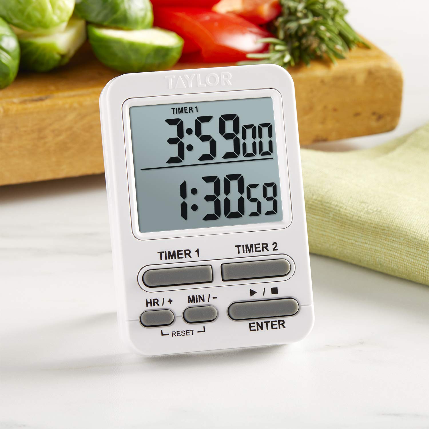 Taylor Dual Event Digital Timer W/Clock, White