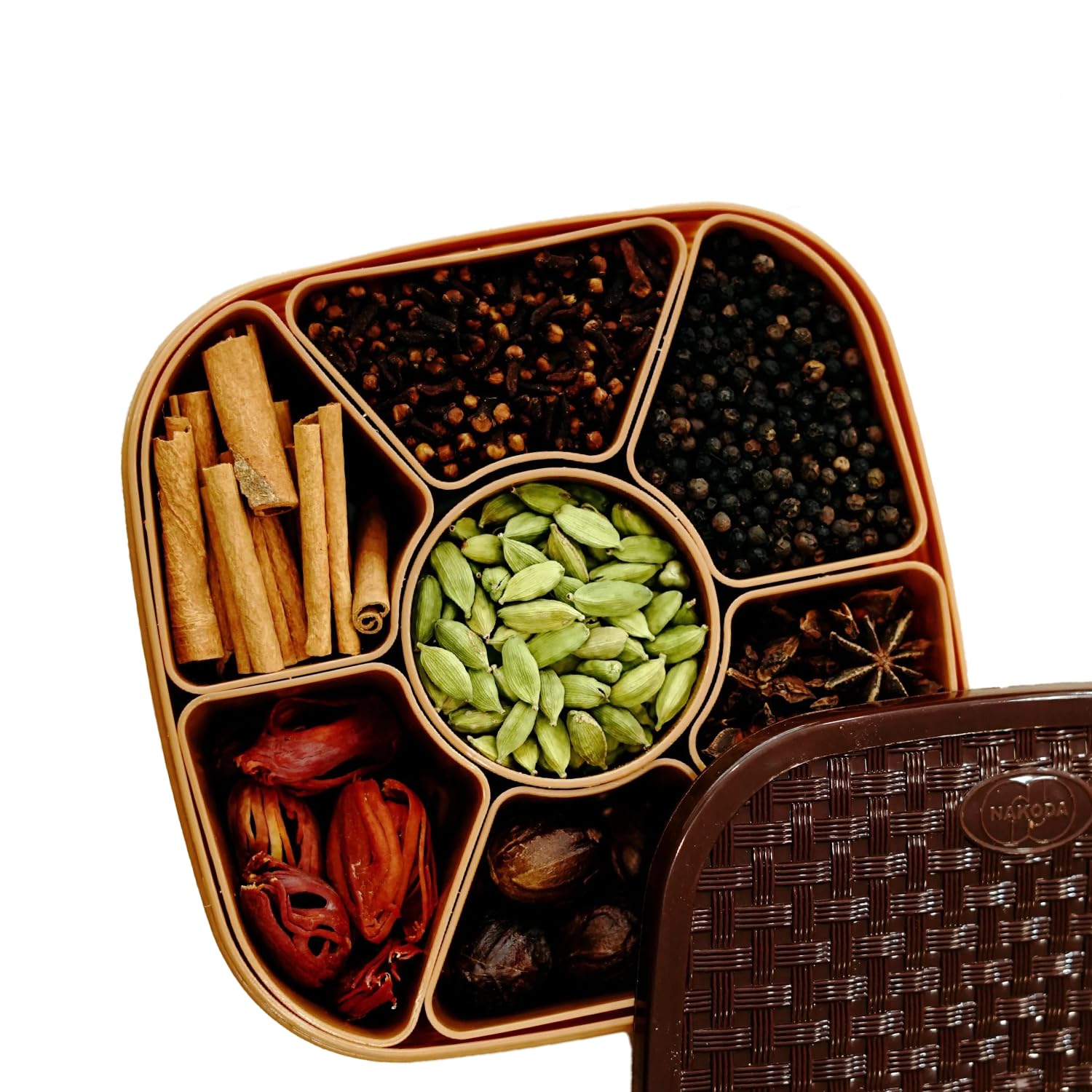 Kerala Spices Plastic Masala Box For Kitchen | 7In1 Masala Dabba Spice Container Set | Durable & Lightweight Storage Box For I